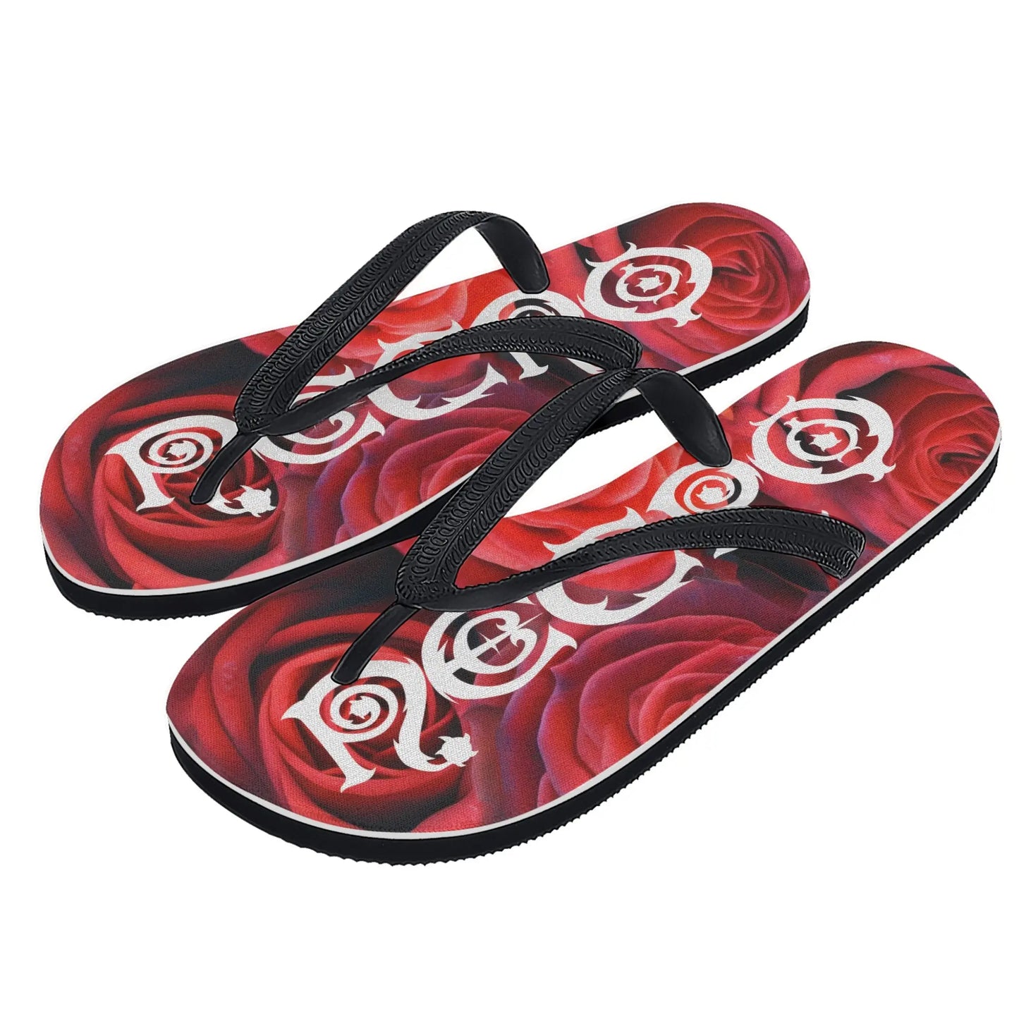 Necro - White Gothic Logo with Roses - Womens Flip Flops NECRO SUPER STORE