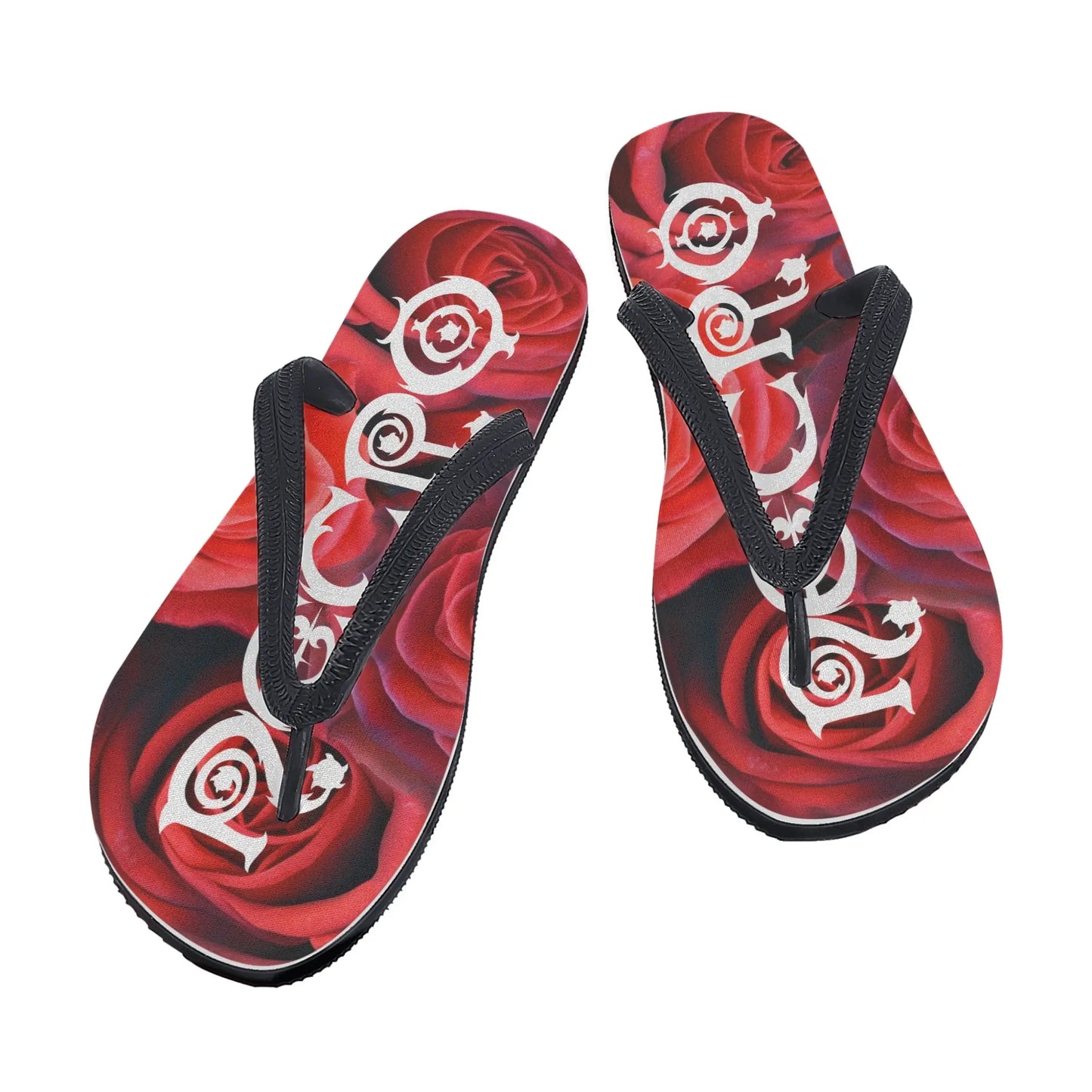 Necro - White Gothic Logo with Roses - Womens Flip Flops NECRO SUPER STORE