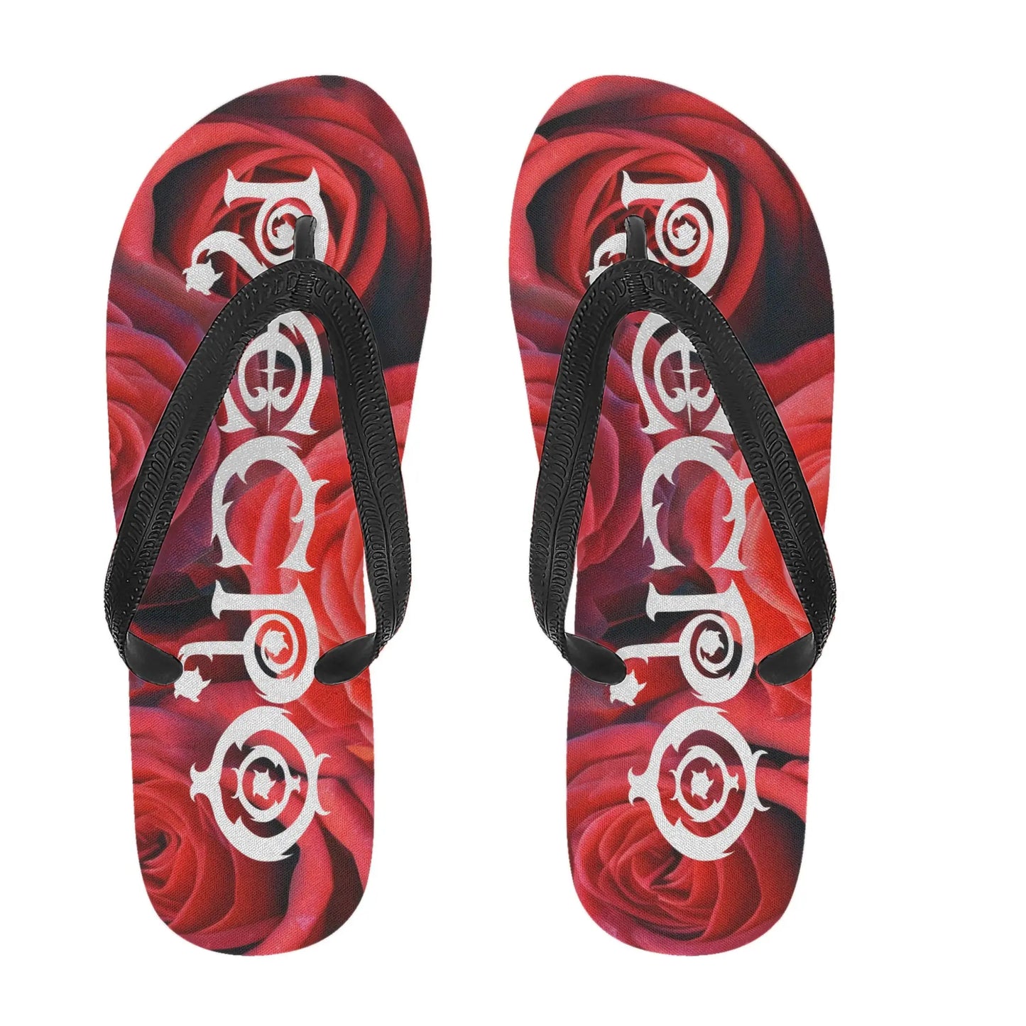 Necro - White Gothic Logo with Roses - Womens Flip Flops NECRO SUPER STORE
