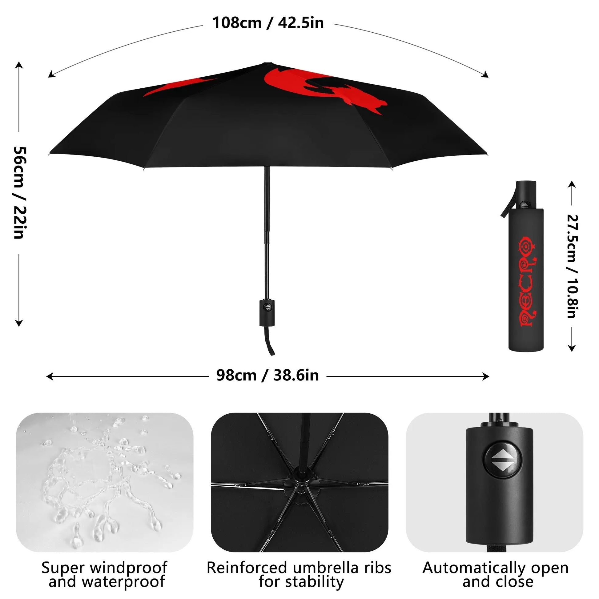 Necro - Red N - Fully Auto Open & Close Umbrella Printing Outside NECRO SUPER STORE