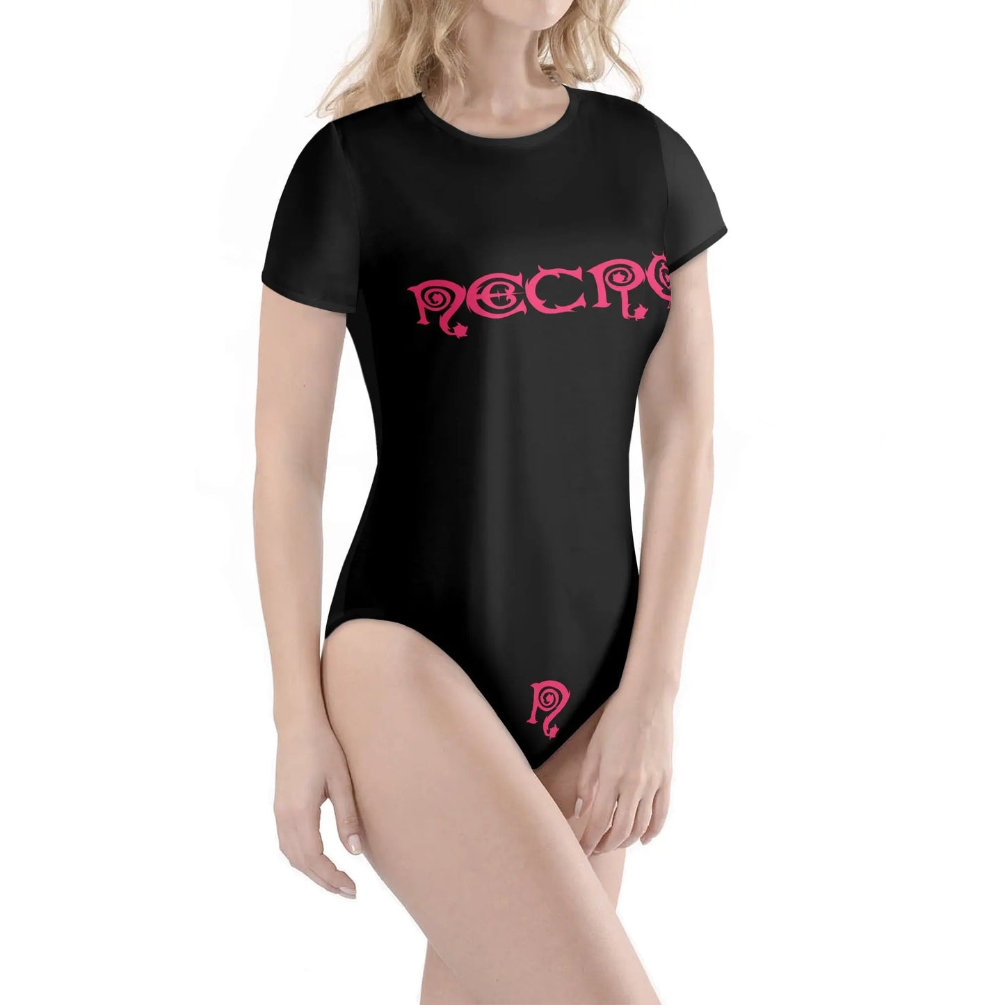 Necro - Pink N Symbol & Logo - Womens Soft Short Sleeve Bodysuit NECRO SUPER STORE