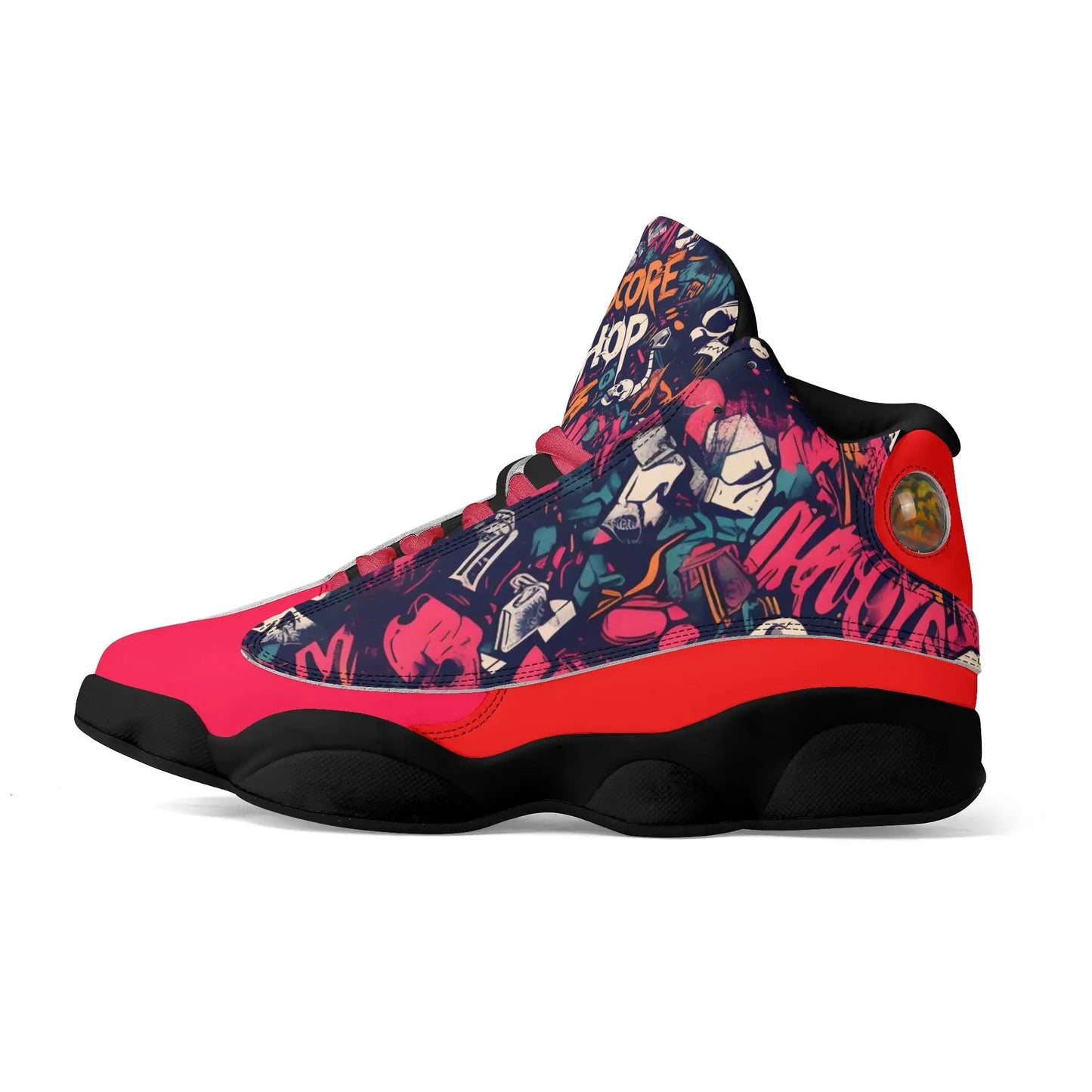 Hardcore Hiphop - Skulls Collage - Leather Basketball Sneakers - NECRO SUPER STORE