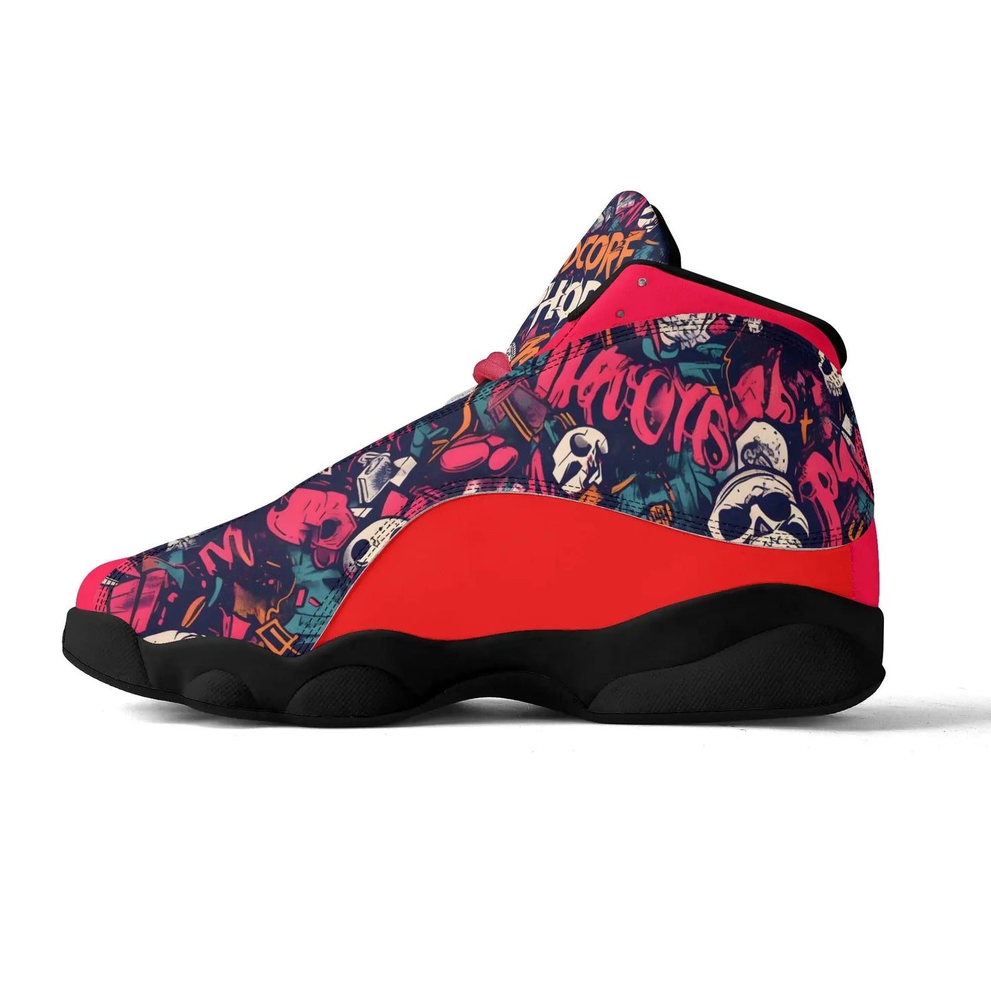 Hardcore Hiphop - Skulls Collage - Leather Basketball Sneakers - NECRO SUPER STORE