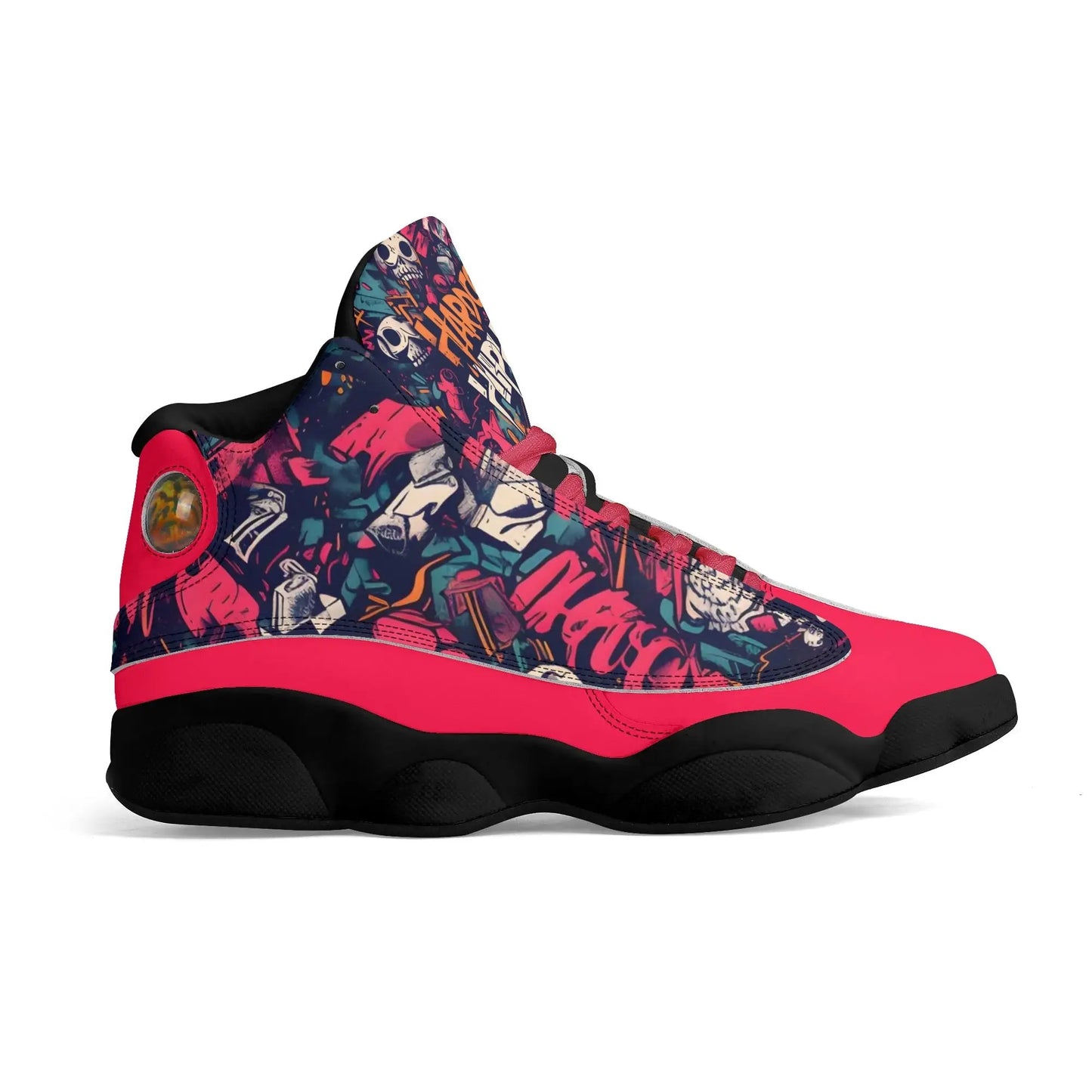 Hardcore Hiphop - Skulls Collage - Leather Basketball Sneakers - NECRO SUPER STORE