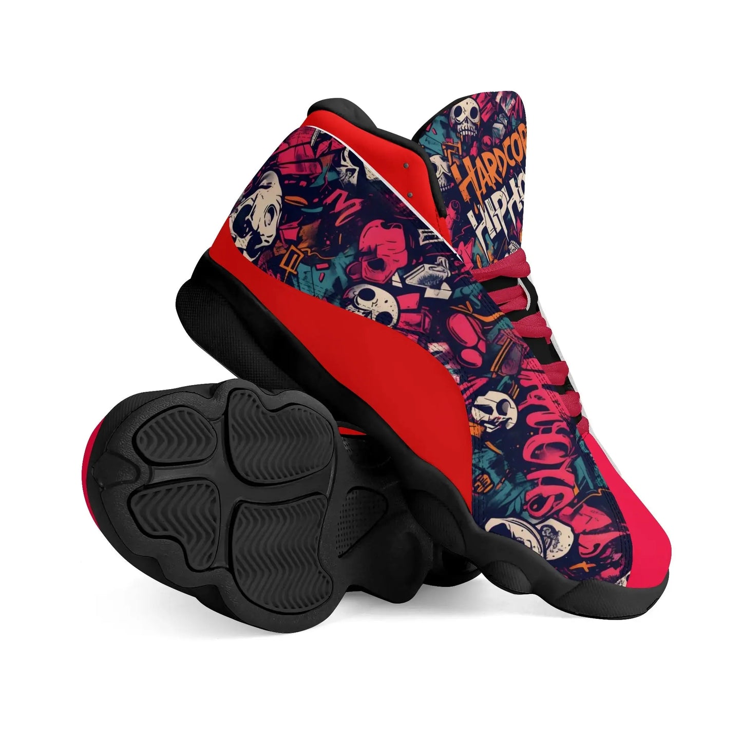 Hardcore Hiphop - Skulls Collage - Leather Basketball Sneakers - NECRO SUPER STORE