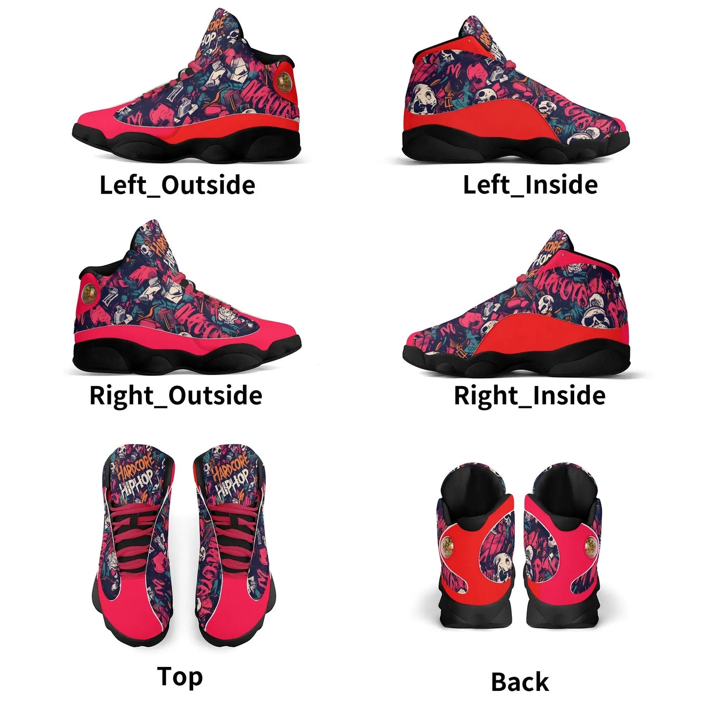 Hardcore Hiphop - Skulls Collage - Leather Basketball Sneakers - NECRO SUPER STORE