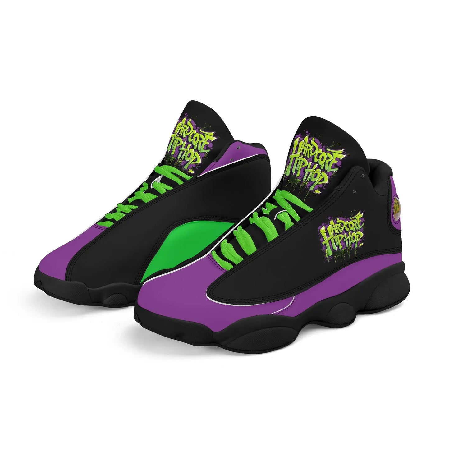 Hardcore Hiphop - Green Graffiti Bones - Leather Basketball Sneakers - NECRO SUPER STORE
