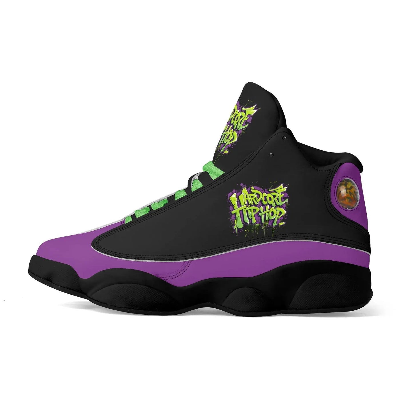 Hardcore Hiphop - Green Graffiti Bones - Leather Basketball Sneakers - NECRO SUPER STORE
