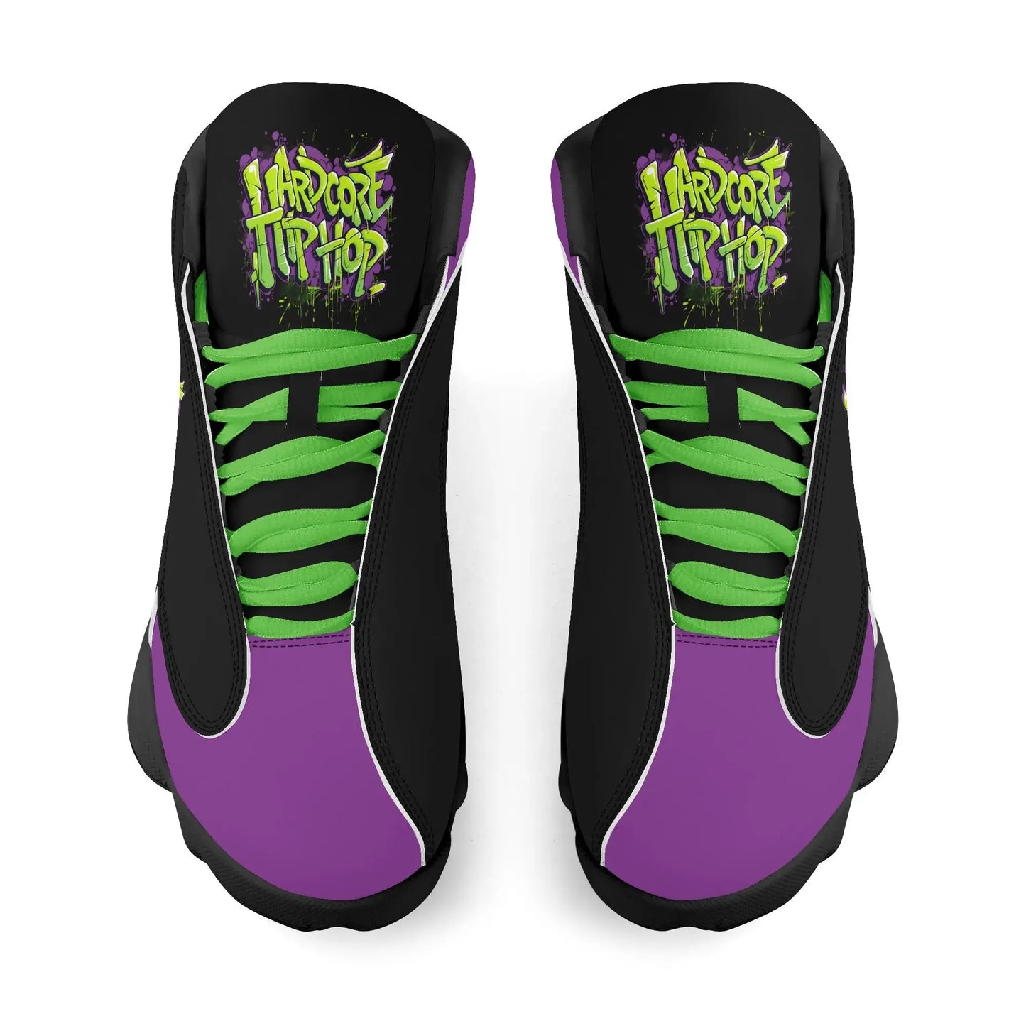 Hardcore Hiphop - Green Graffiti Bones - Leather Basketball Sneakers - NECRO SUPER STORE