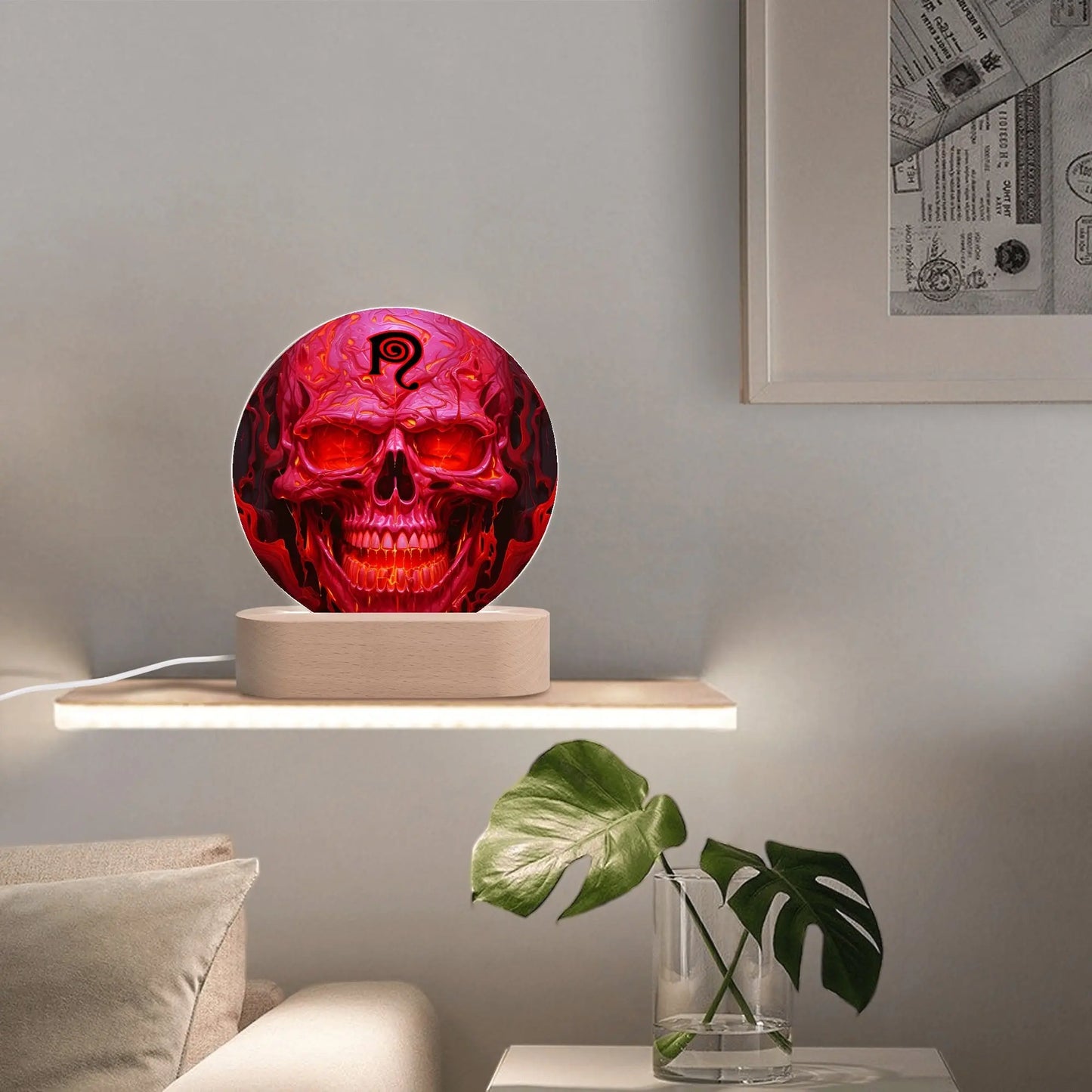 Necro - Red Skull N Symbol - Acrylic Round Lamp Night Light popcustoms