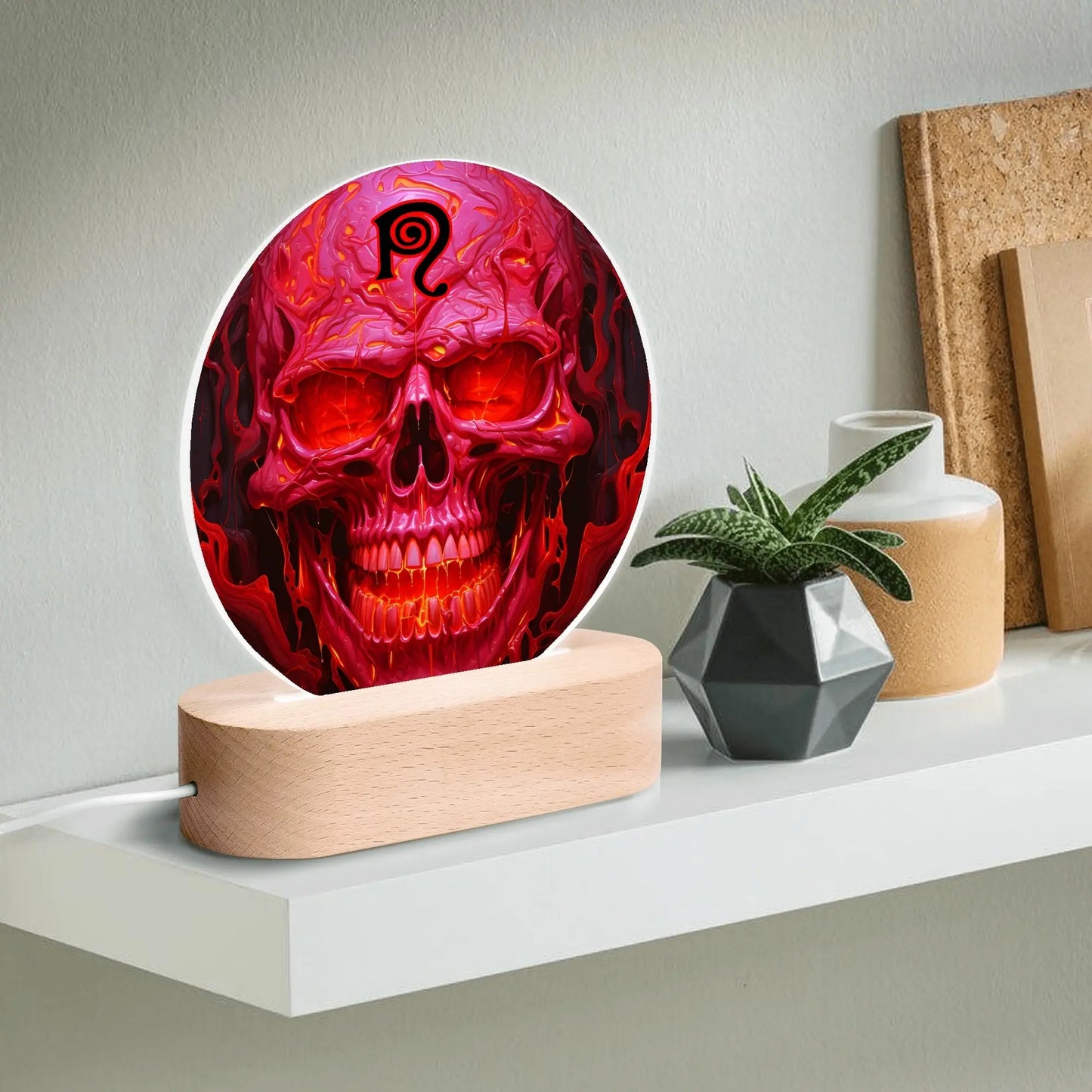 Necro - Red Skull N Symbol - Acrylic Round Lamp Night Light popcustoms