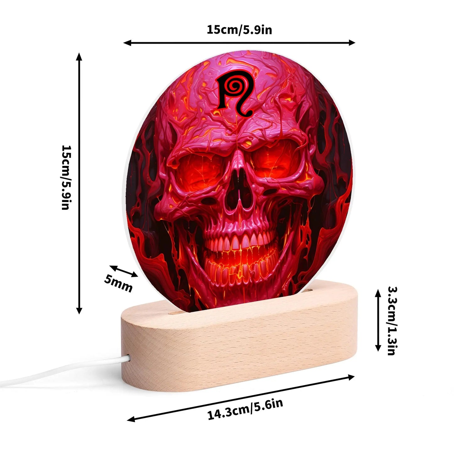 Necro - Red Skull N Symbol - Acrylic Round Lamp Night Light popcustoms