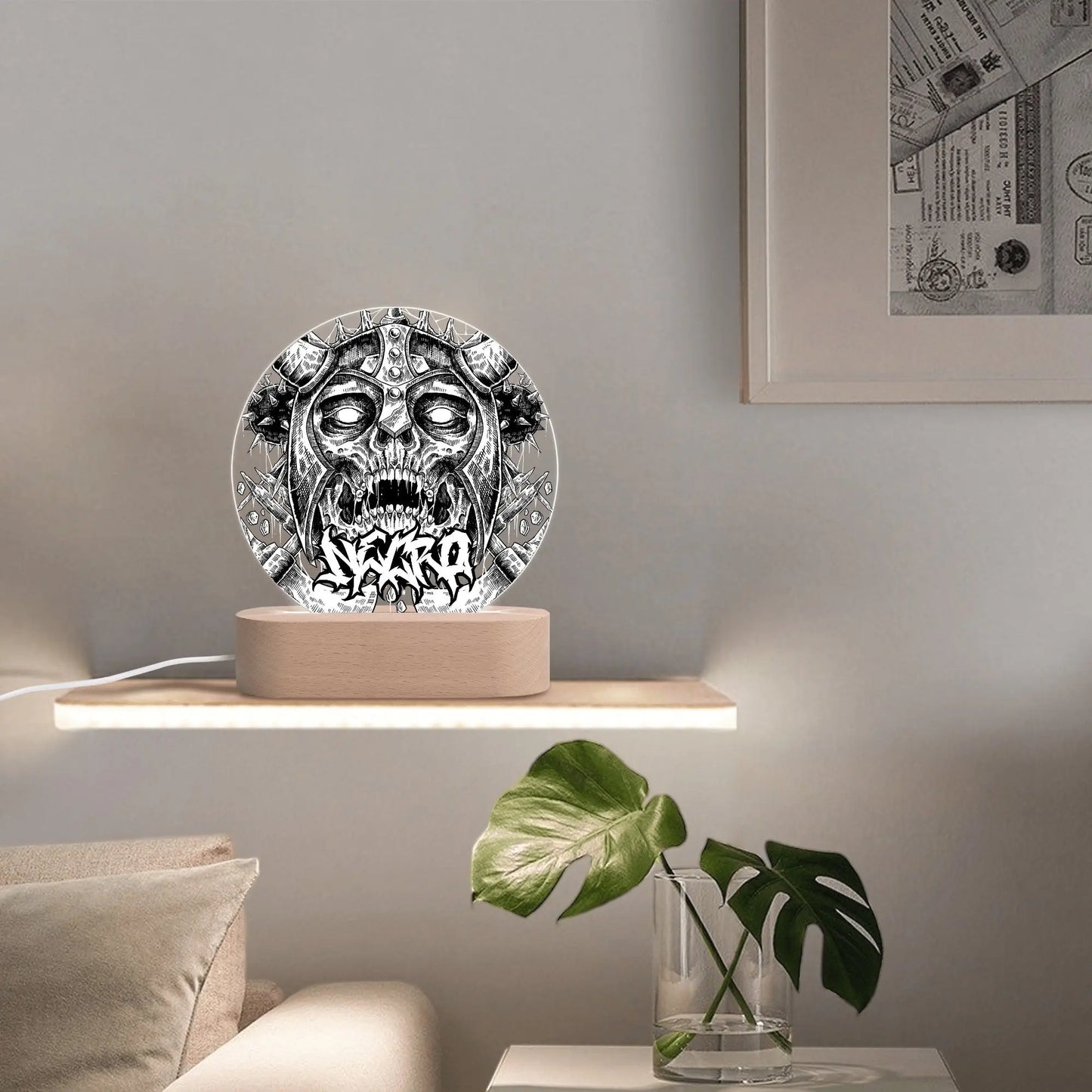 Necro - Viking/Graffiti Death Metal Logo - Acrylic Round Lamp Night Light popcustoms