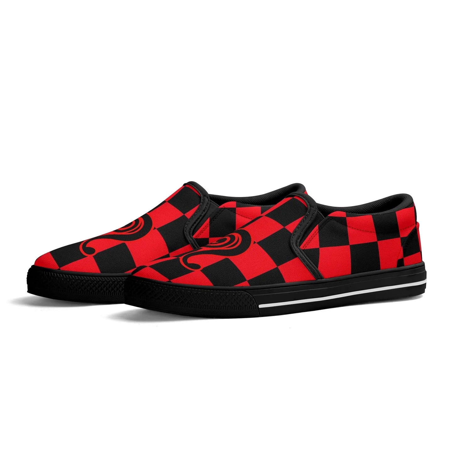 Necro - Black/Red Checkerboard - OG N Symbol - Rubber Slip On Shoes popcustoms