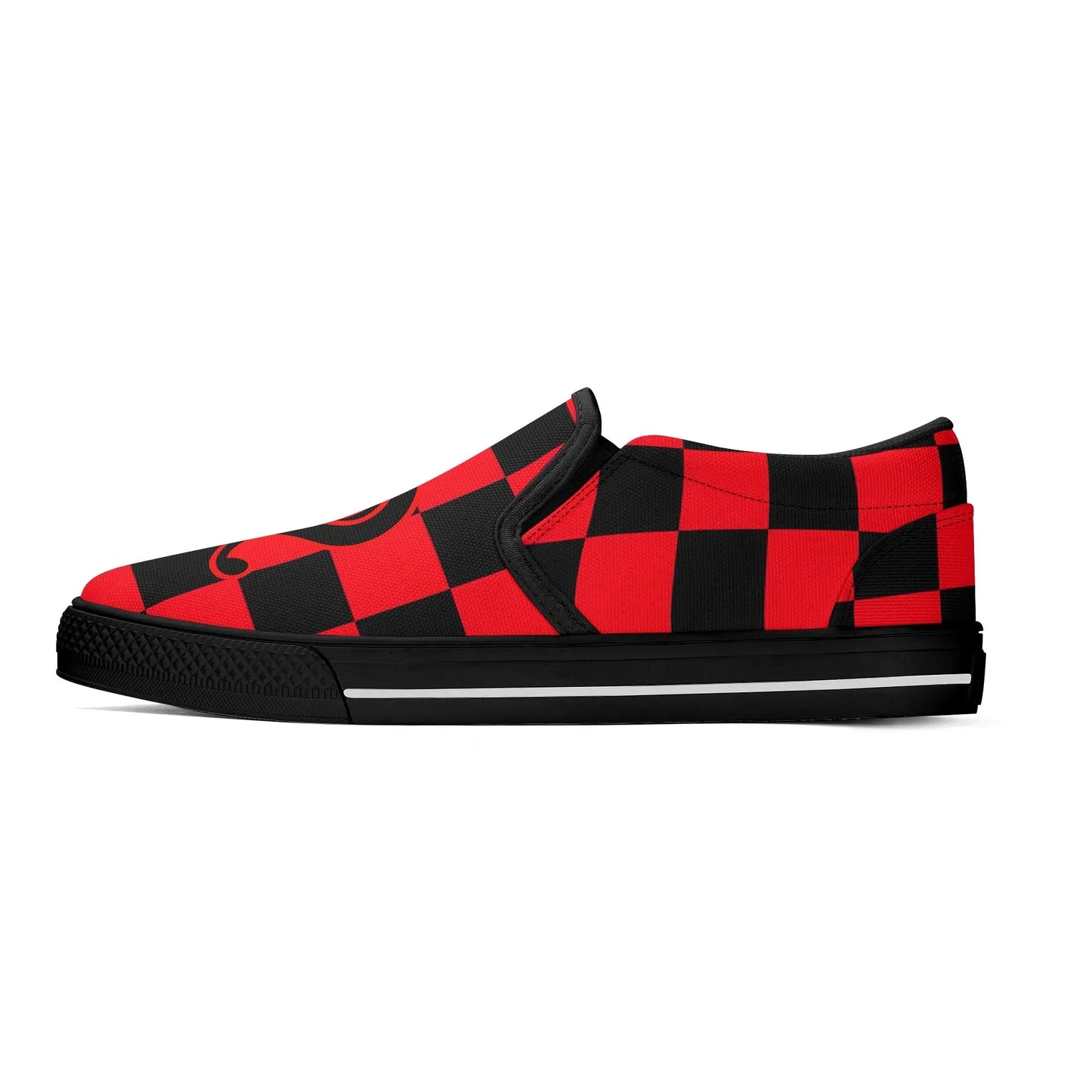 Necro - Black/Red Checkerboard - OG N Symbol - Rubber Slip On Shoes popcustoms