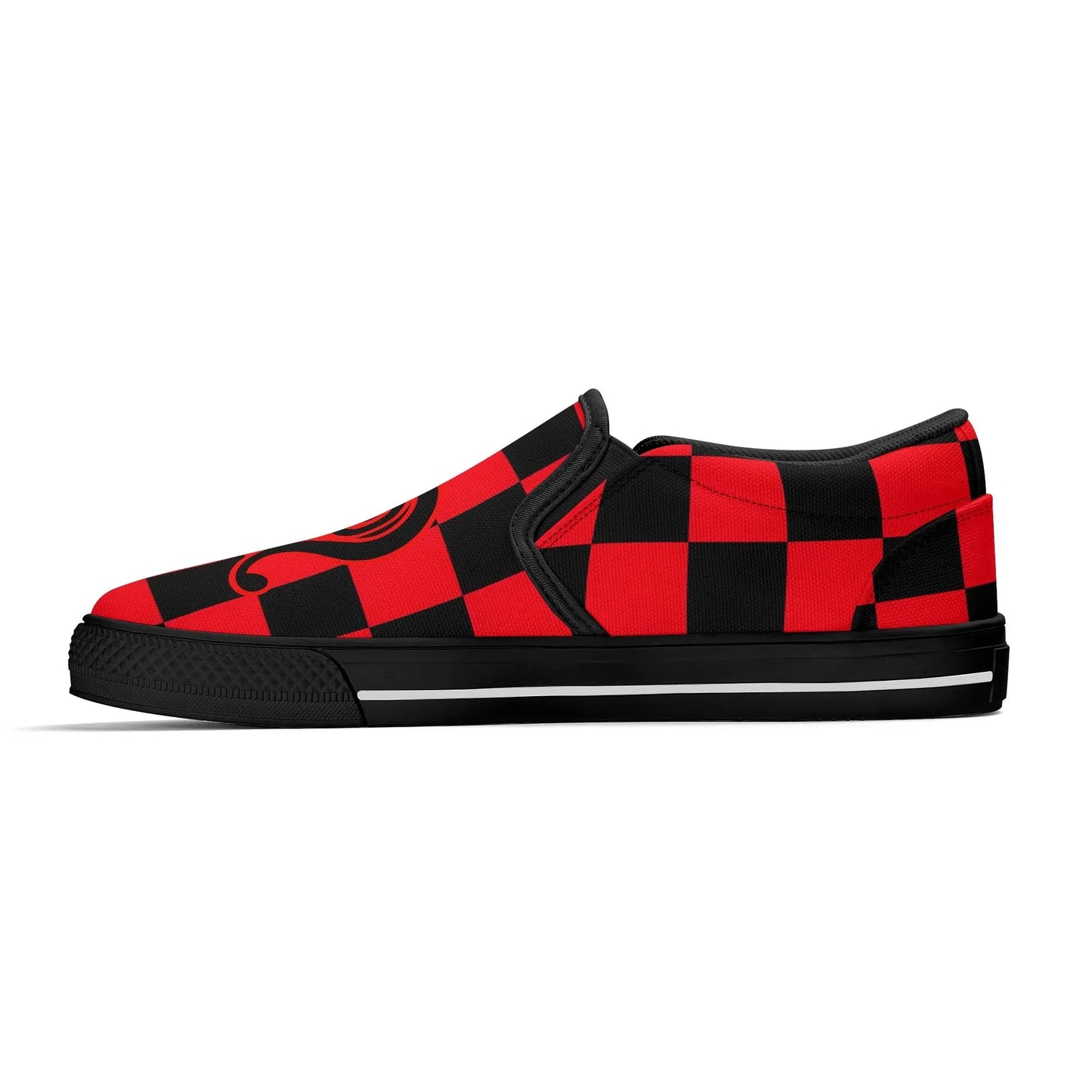 Necro - Black/Red Checkerboard - OG N Symbol - Rubber Slip On Shoes popcustoms