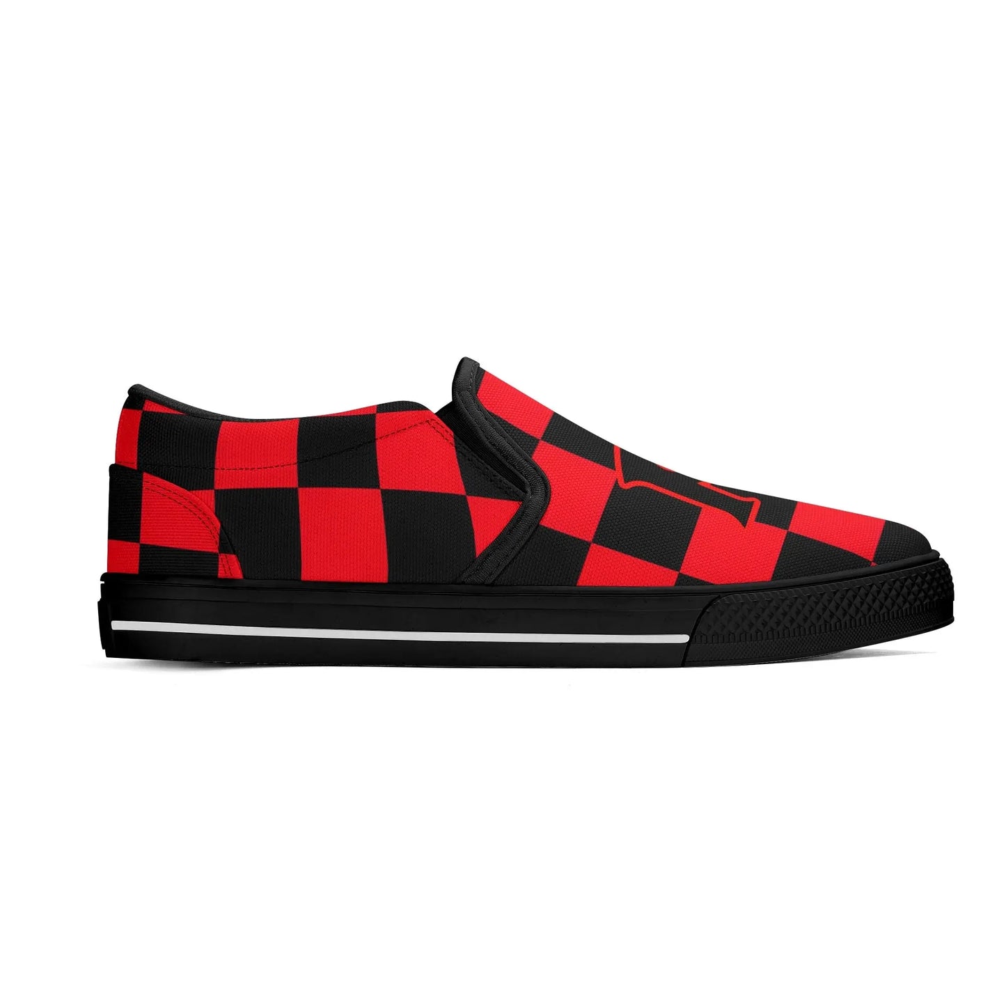 Necro - Black/Red Checkerboard - OG N Symbol - Rubber Slip On Shoes popcustoms