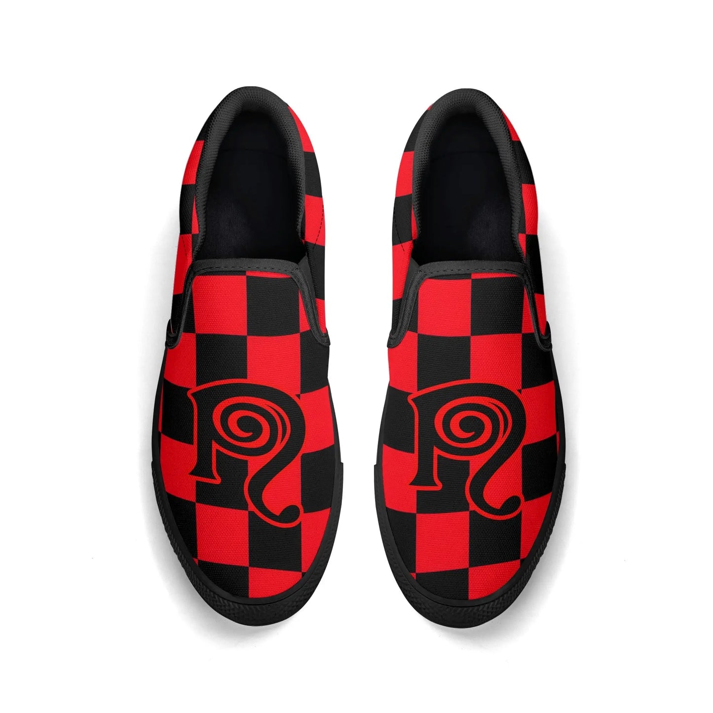 Necro - Black/Red Checkerboard - OG N Symbol - Rubber Slip On Shoes popcustoms