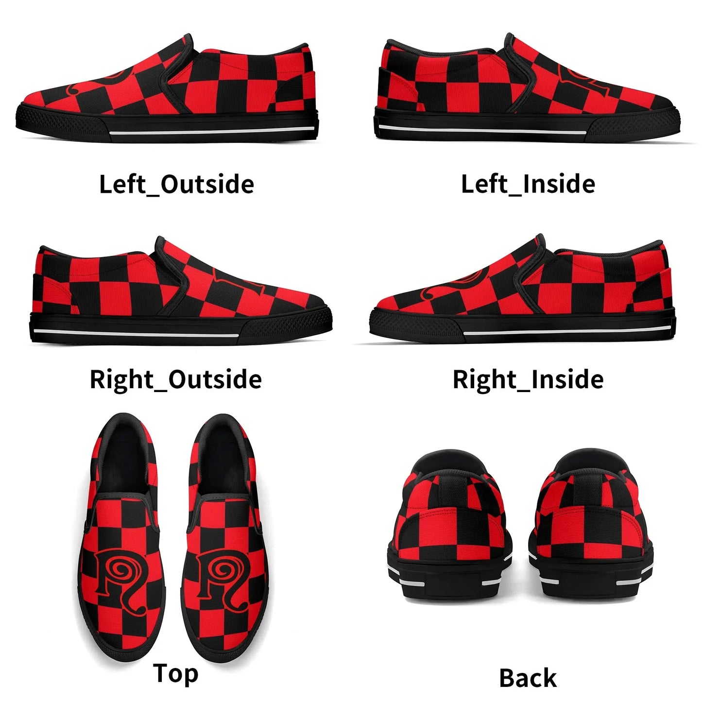 Necro - Black/Red Checkerboard - OG N Symbol - Rubber Slip On Shoes popcustoms