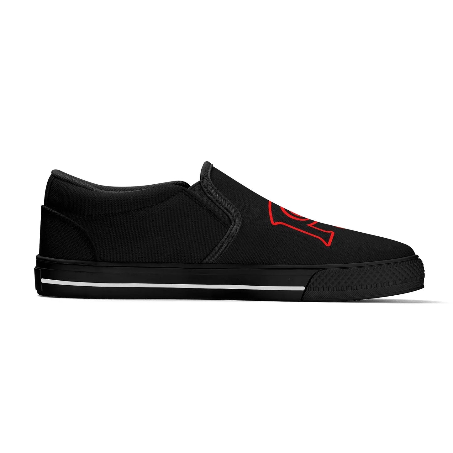 Necro - Blk/Red - OG N Symbol - Rubber Slip On Shoes popcustoms