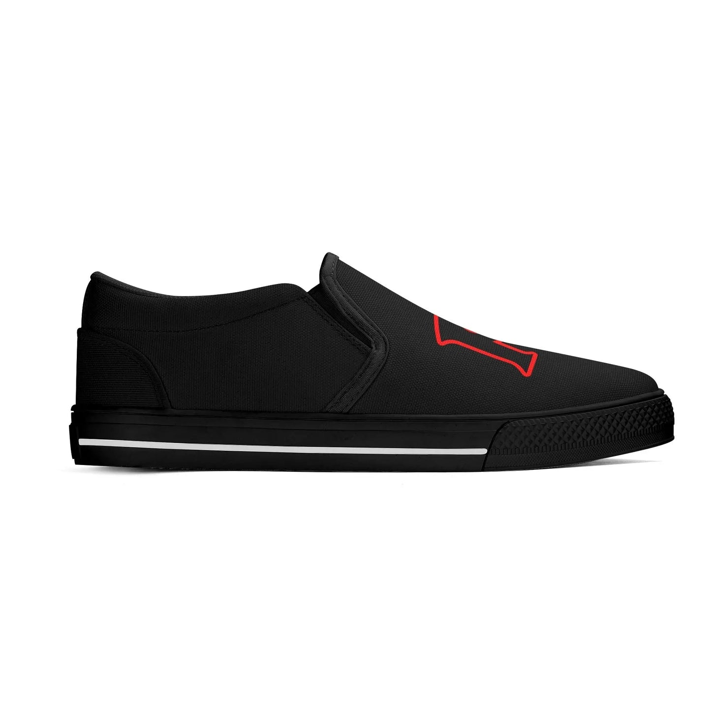 Necro - Blk/Red - OG N Symbol - Rubber Slip On Shoes popcustoms
