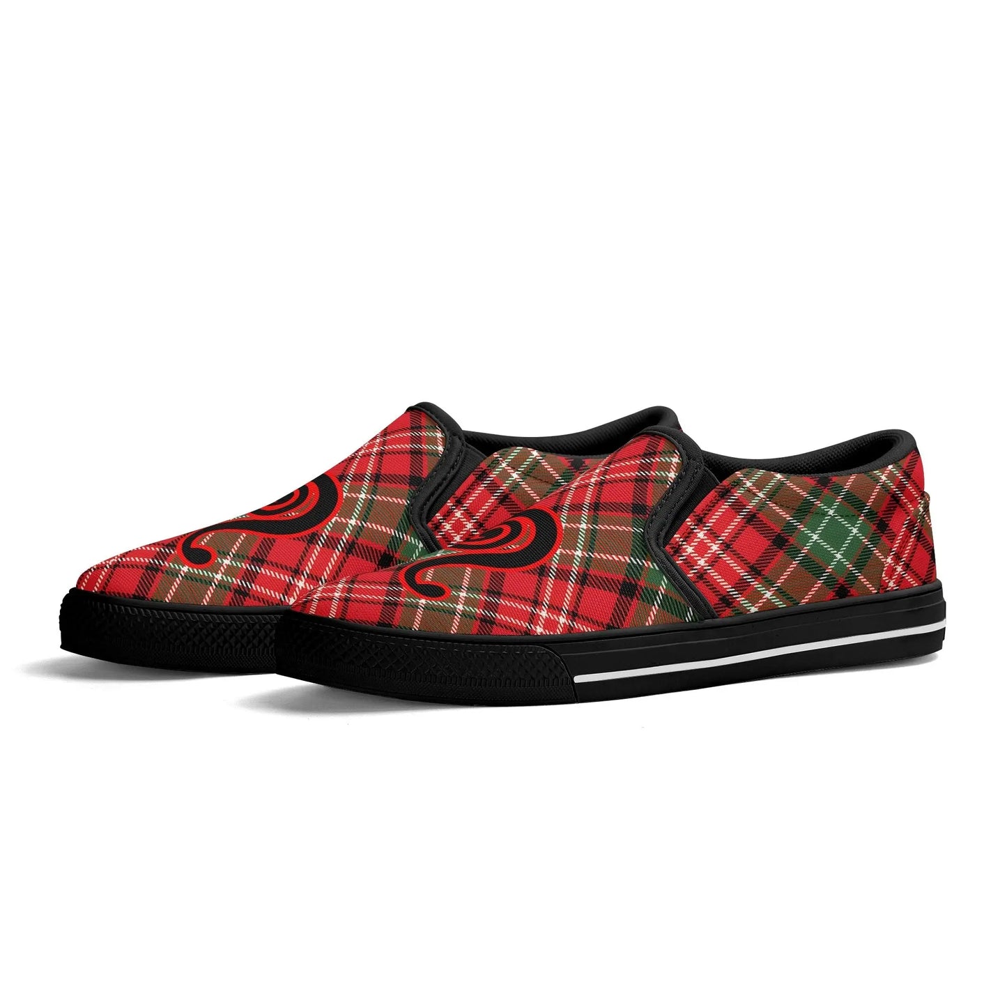 Necro - Plaid Christmas Colors - OG N Symbol - Rubber Slip On Shoes popcustoms