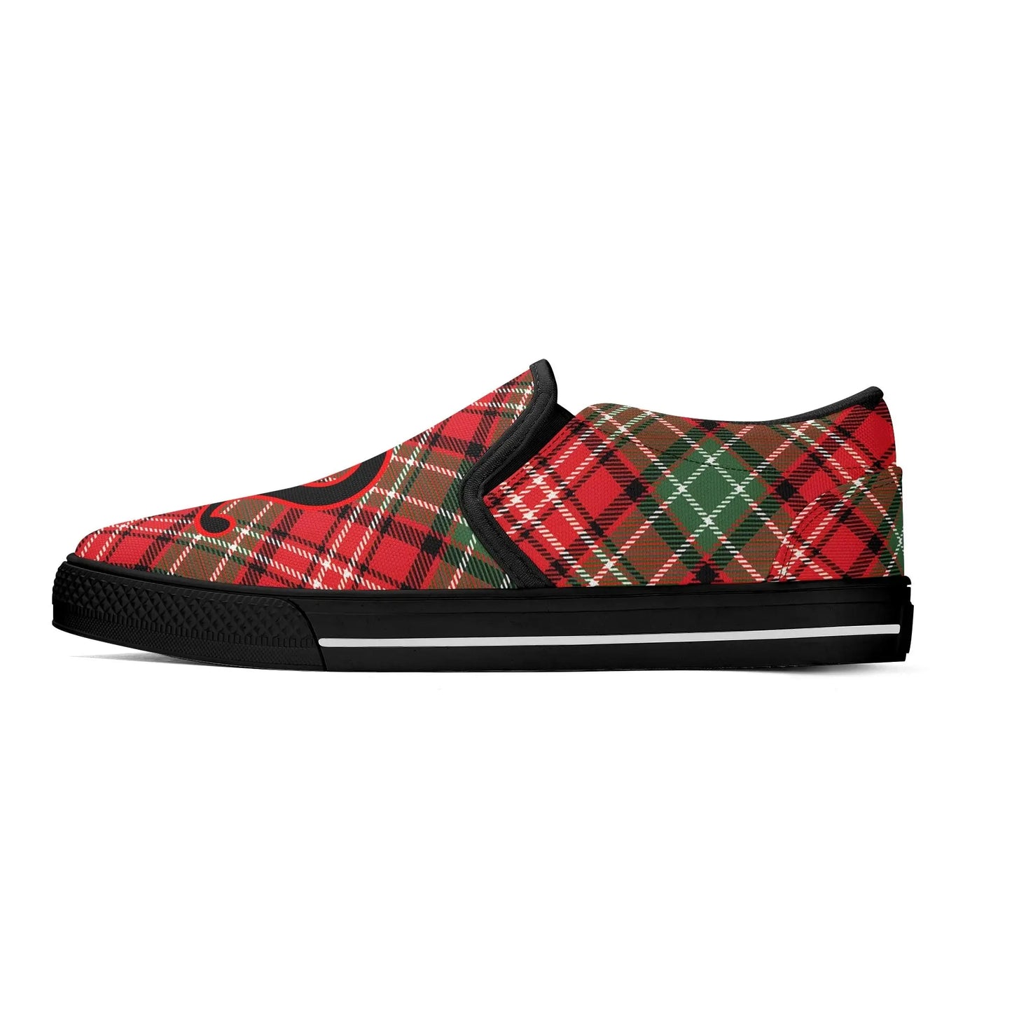 Necro - Plaid Christmas Colors - OG N Symbol - Rubber Slip On Shoes popcustoms