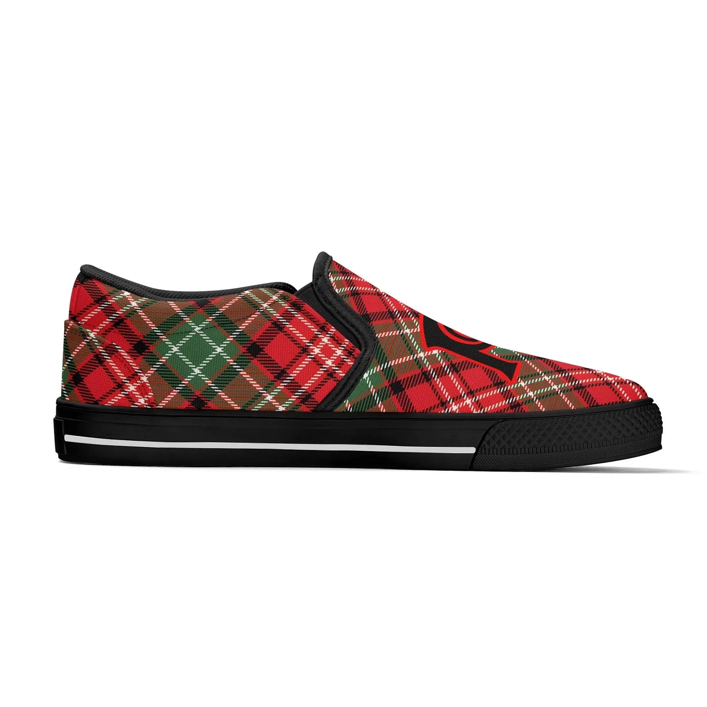 Necro - Plaid Christmas Colors - OG N Symbol - Rubber Slip On Shoes popcustoms