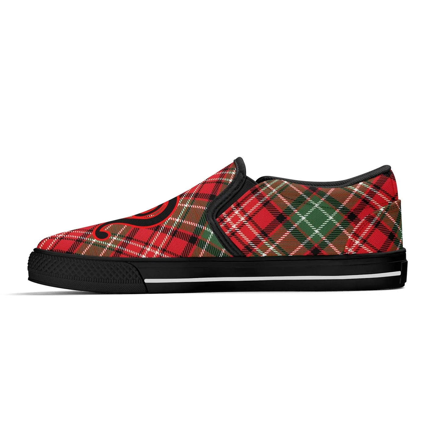 Necro - Plaid Christmas Colors - OG N Symbol - Rubber Slip On Shoes popcustoms