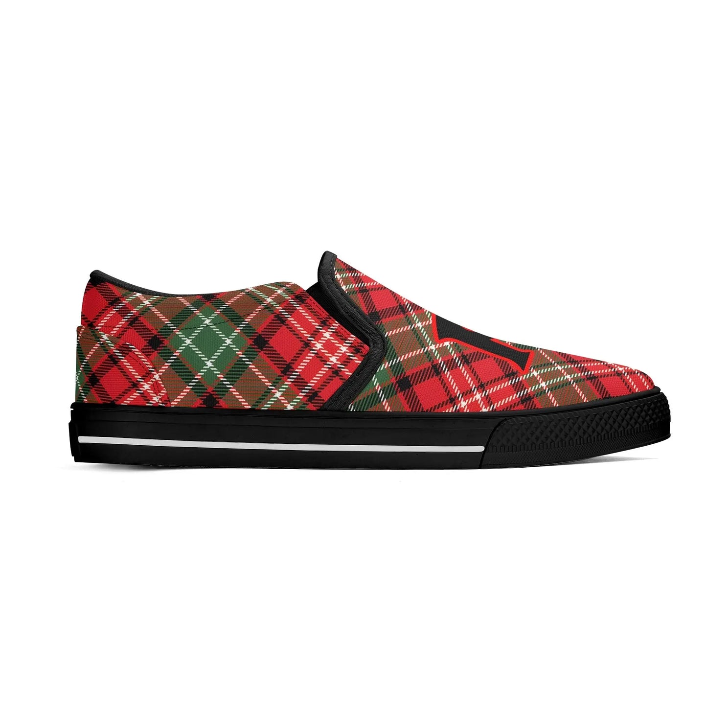 Necro - Plaid Christmas Colors - OG N Symbol - Rubber Slip On Shoes popcustoms
