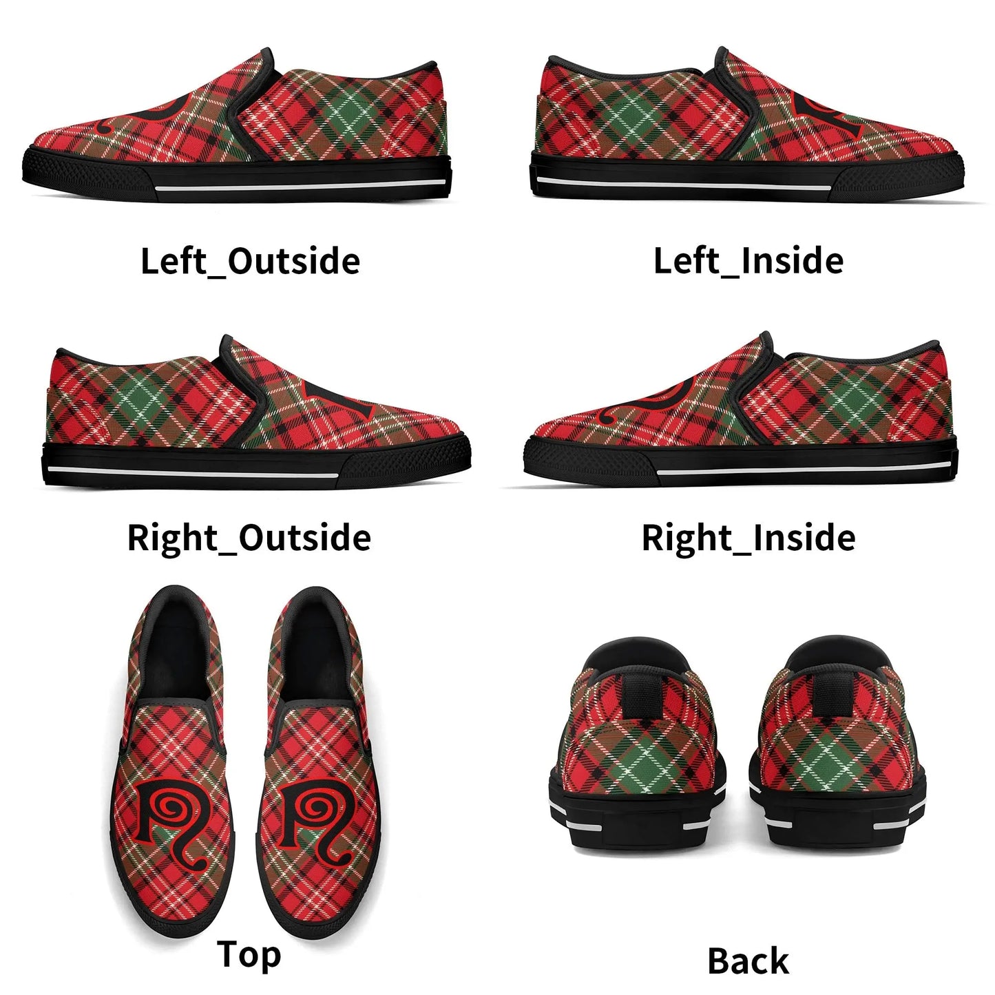 Necro - Plaid Christmas Colors - OG N Symbol - Rubber Slip On Shoes popcustoms