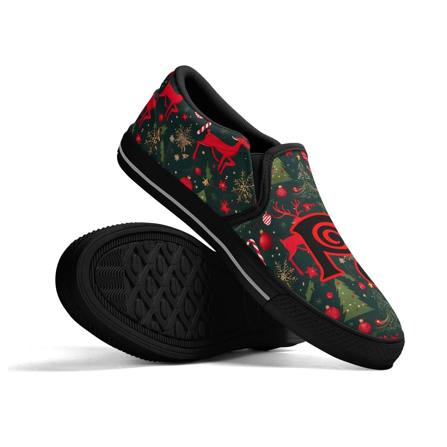 Necro - Christmas Design - OG N Symbol - Rubber Slip On Shoes popcustoms