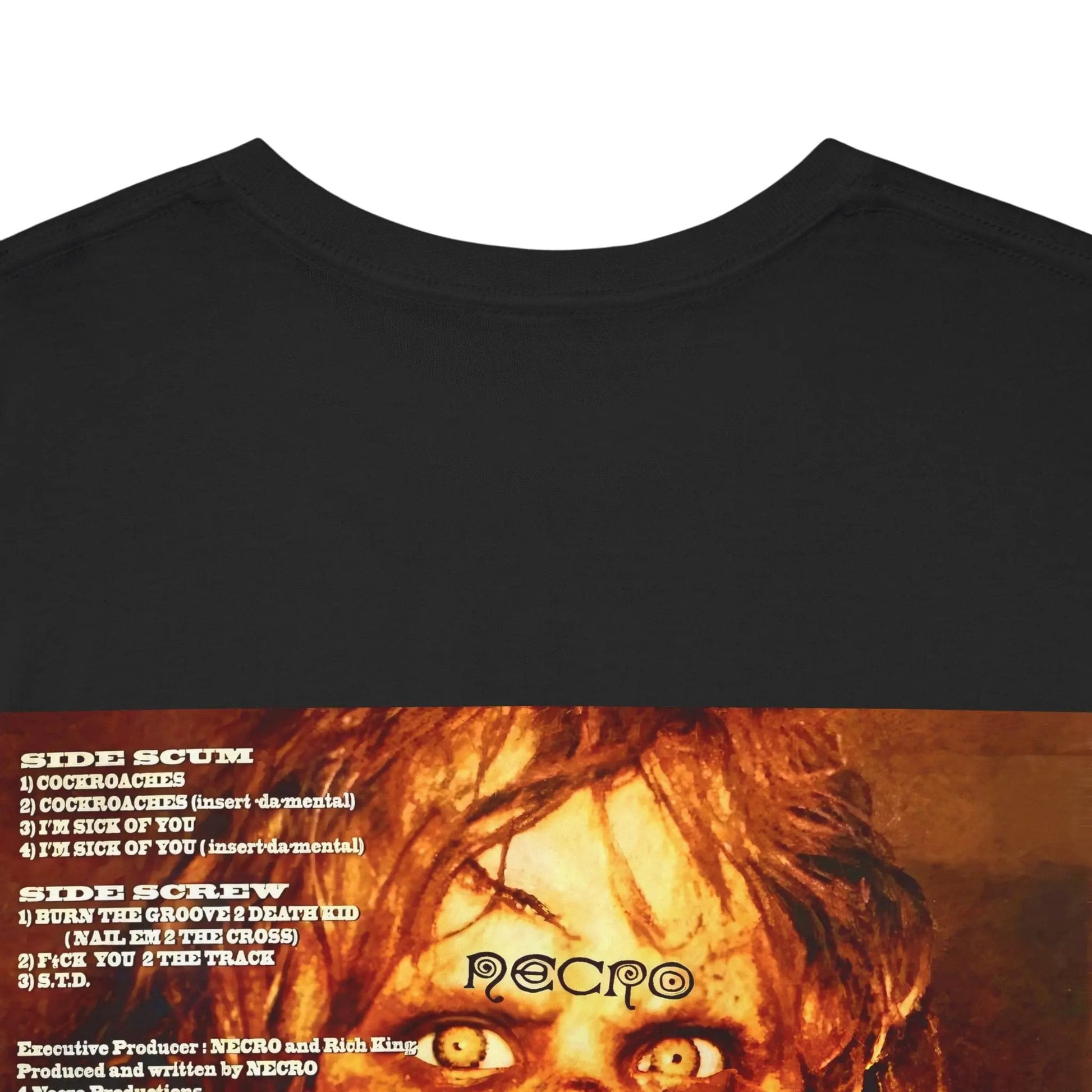 Necro - Cockroaches EP OG Cover - Heavy Cotton Tee - Gilden 5000 - Black/White NECRO SUPER STORE