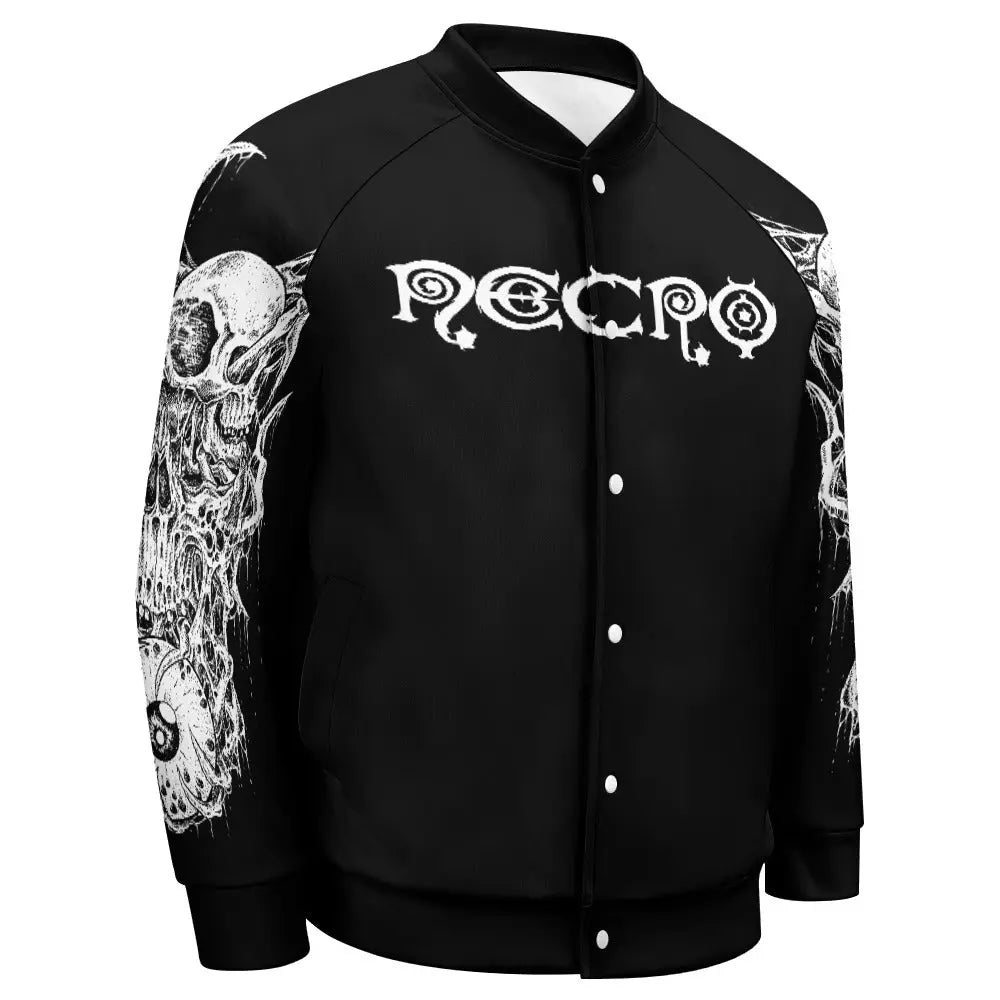 Necro - White Logo w/ Demons - Baseball Jacket Uniform for Men's NECRO SUPER STORE