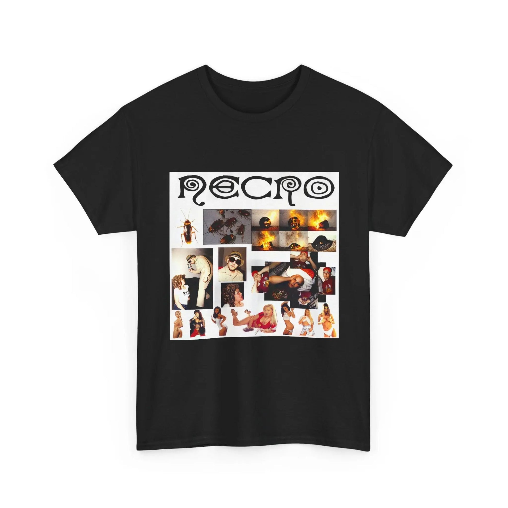 Necro - Cockroaches EP OG Cover - Heavy Cotton Tee - Gilden 5000 - Black/White NECRO SUPER STORE
