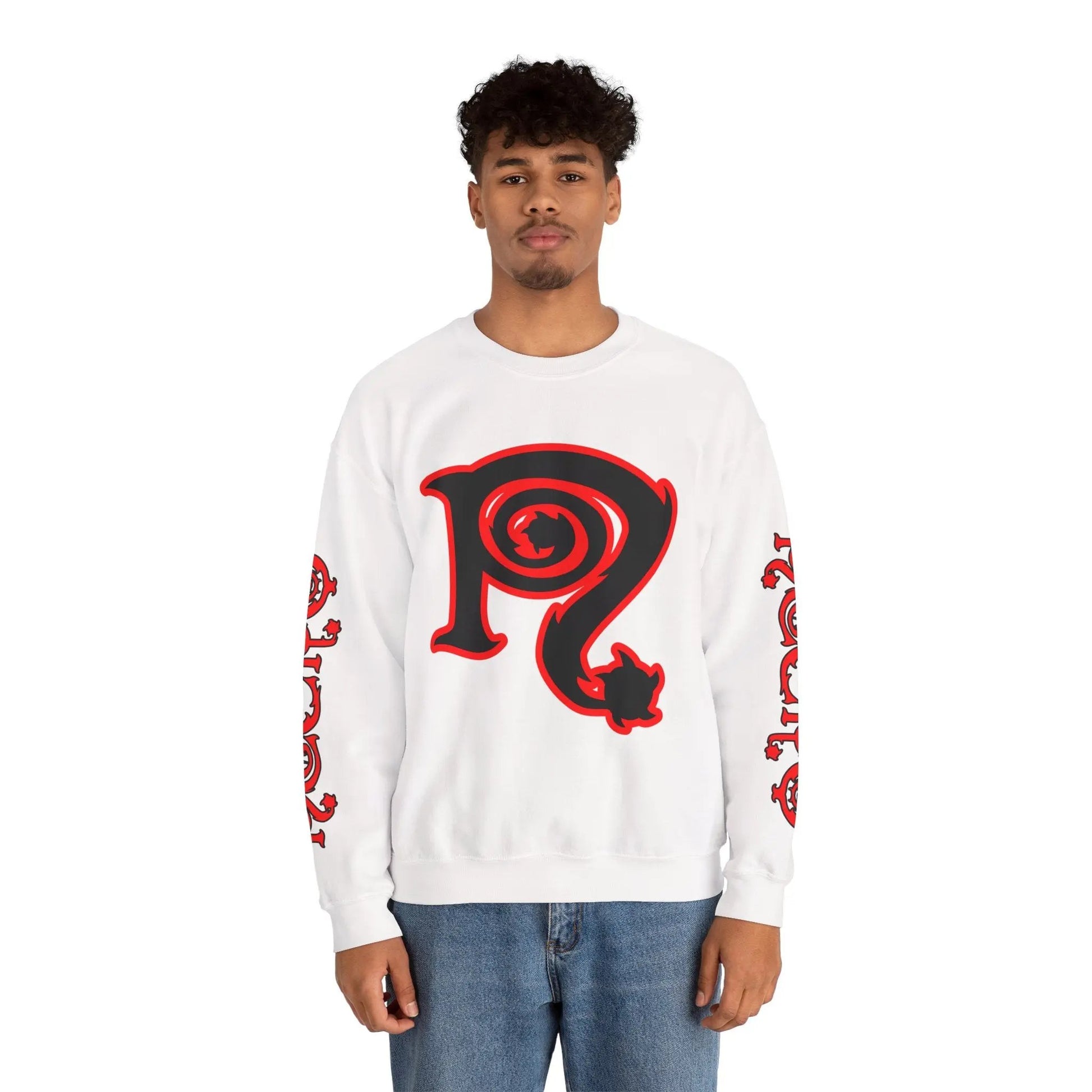 Necro - Red/Black N Symbol - White Heavy Blend Crewneck Sweatshirt NECRO SUPER STORE