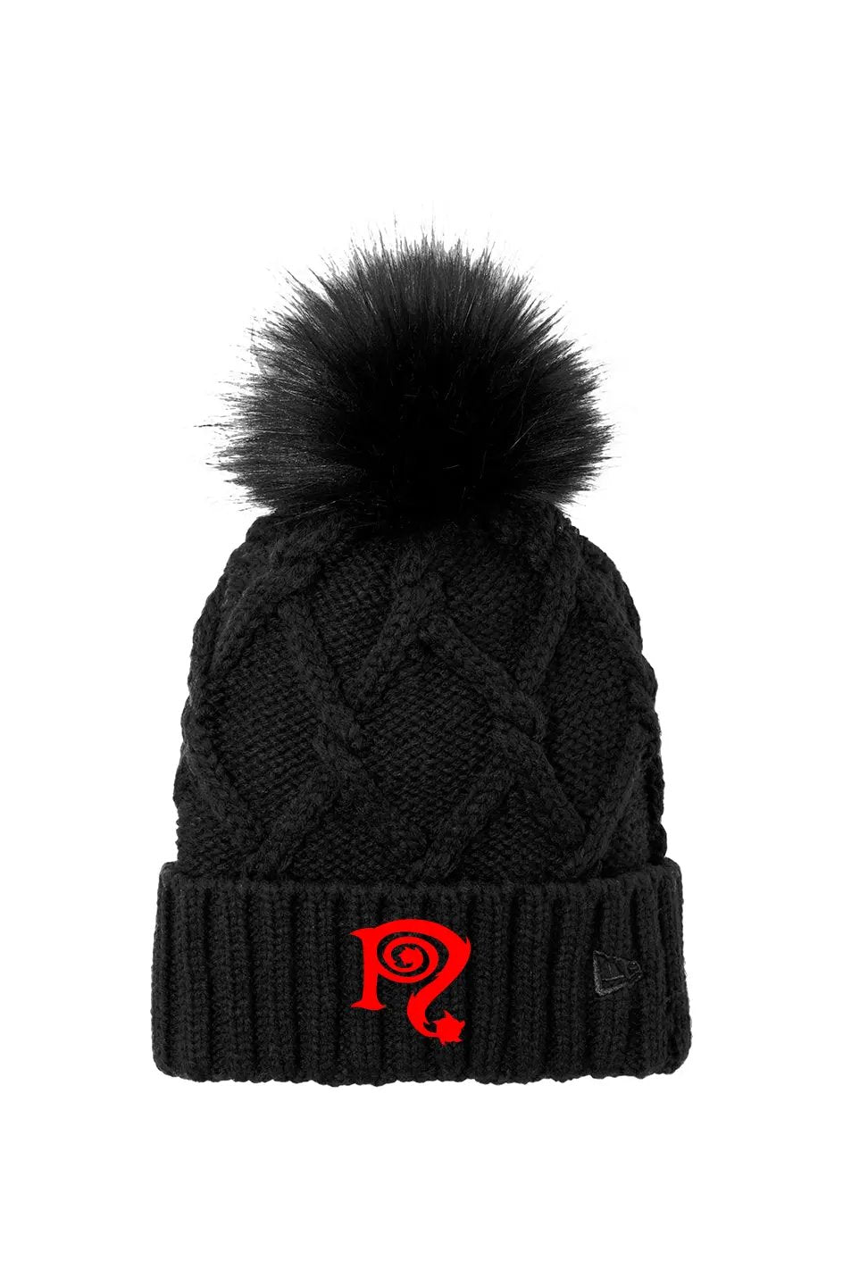 Necro - Embroidered Red N symbol - Faux Fur Pom Beanie