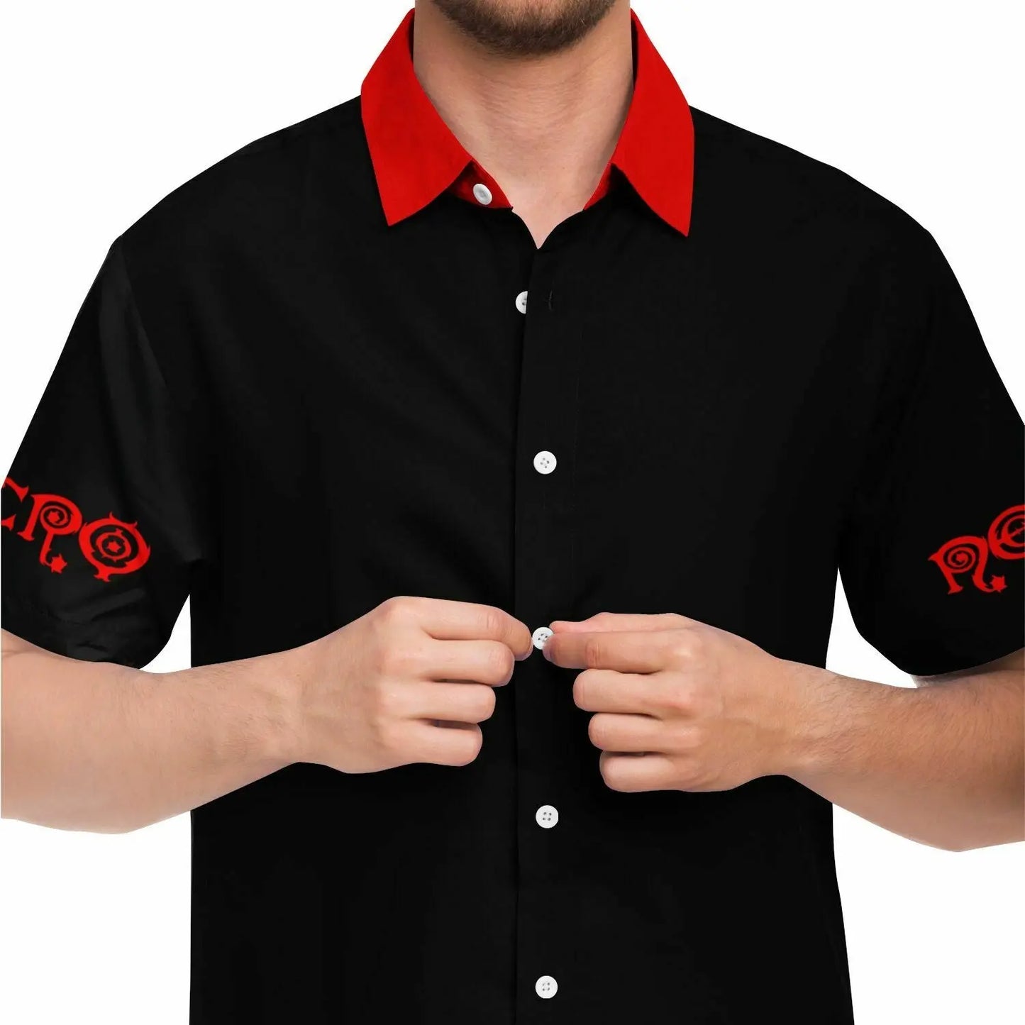 Necro - Black/Red Logo - Short Sleeve Button Down Shirt NECRO SUPER STORE