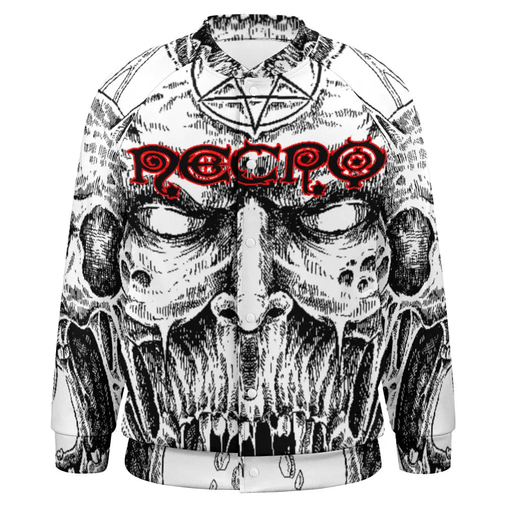 Necro - Demon Face Blk/Red Logo - Baseball Jacket Uniform for Men's NECRO SUPER STORE