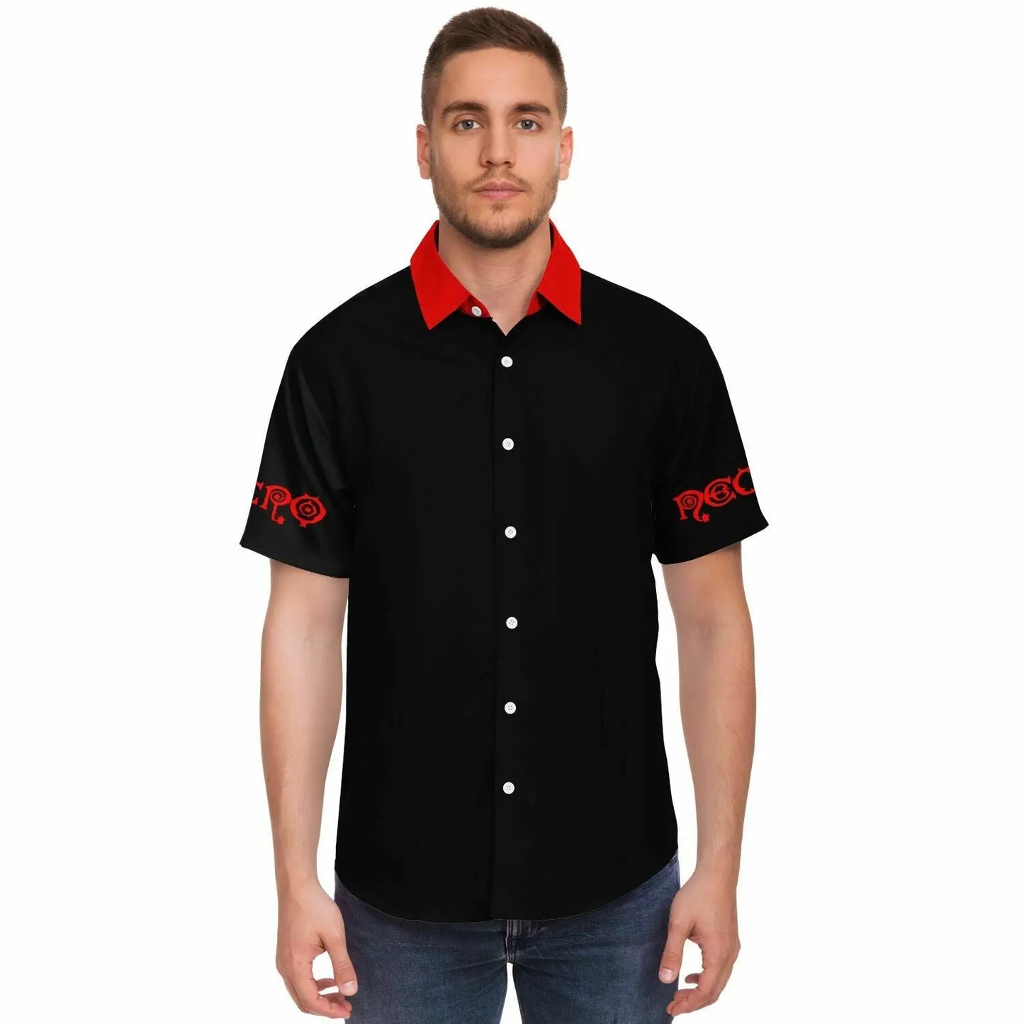 Necro - Black/Red Logo - Short Sleeve Button Down Shirt NECRO SUPER STORE