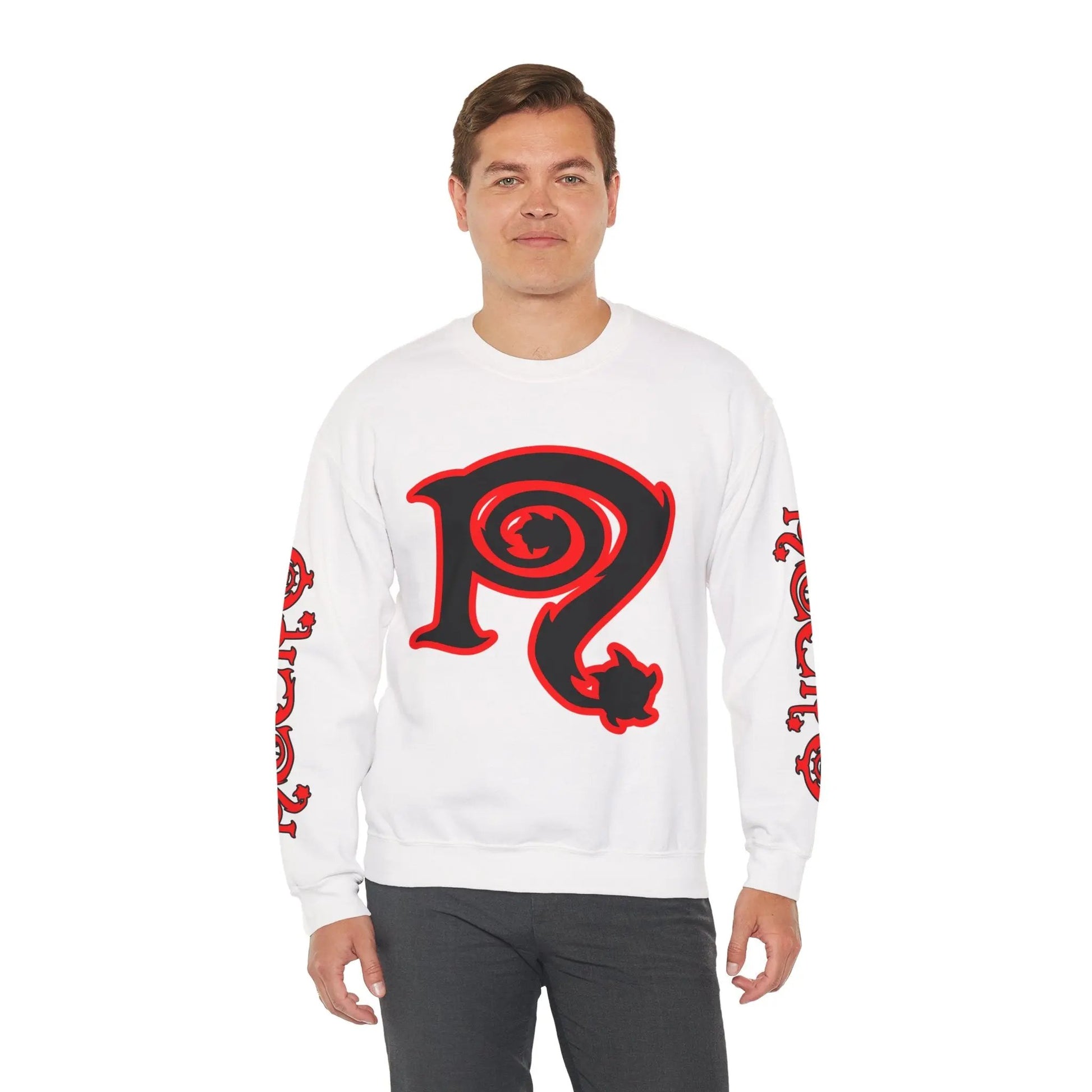 Necro - Red/Black N Symbol - White Heavy Blend Crewneck Sweatshirt NECRO SUPER STORE
