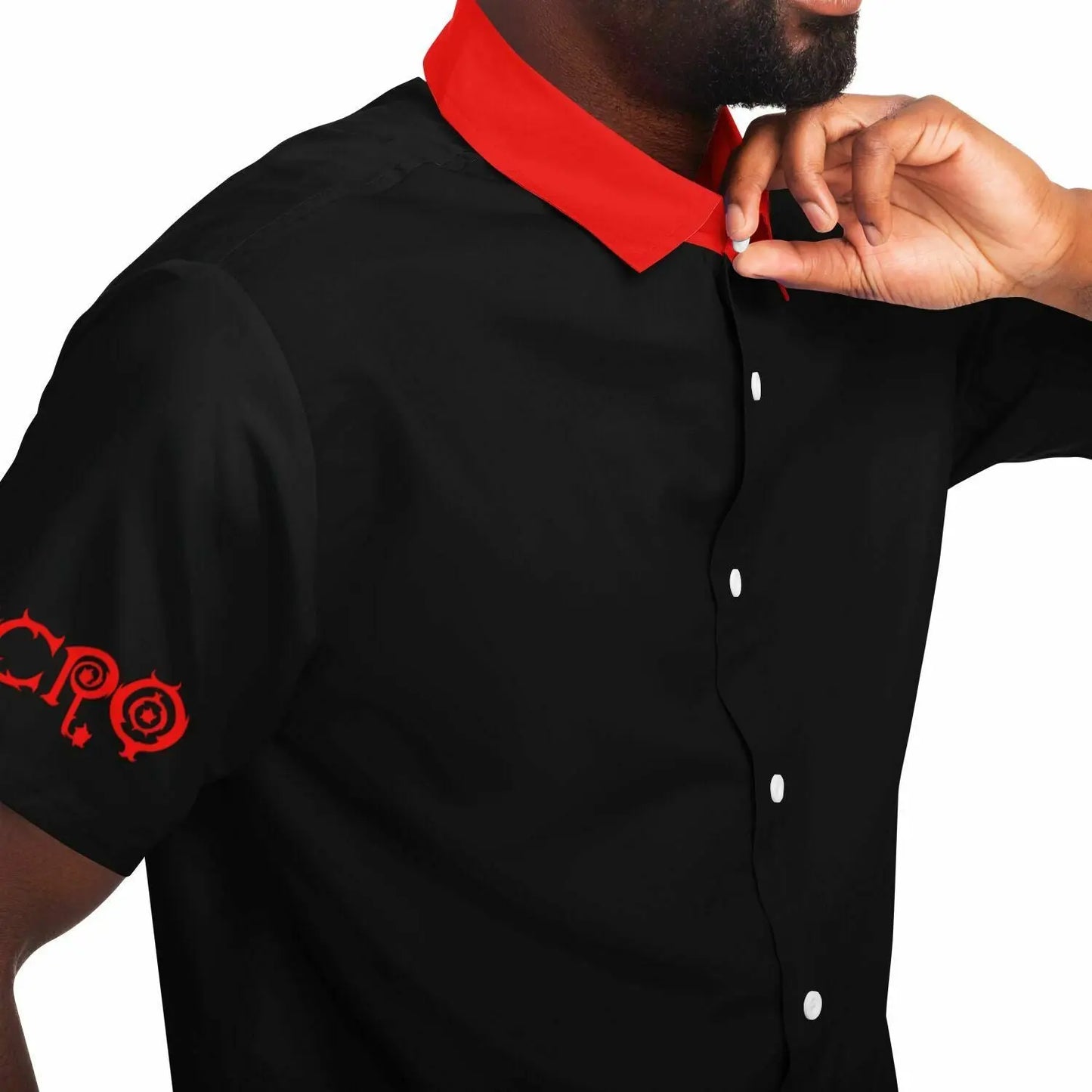 Necro - Black/Red Logo - Short Sleeve Button Down Shirt NECRO SUPER STORE