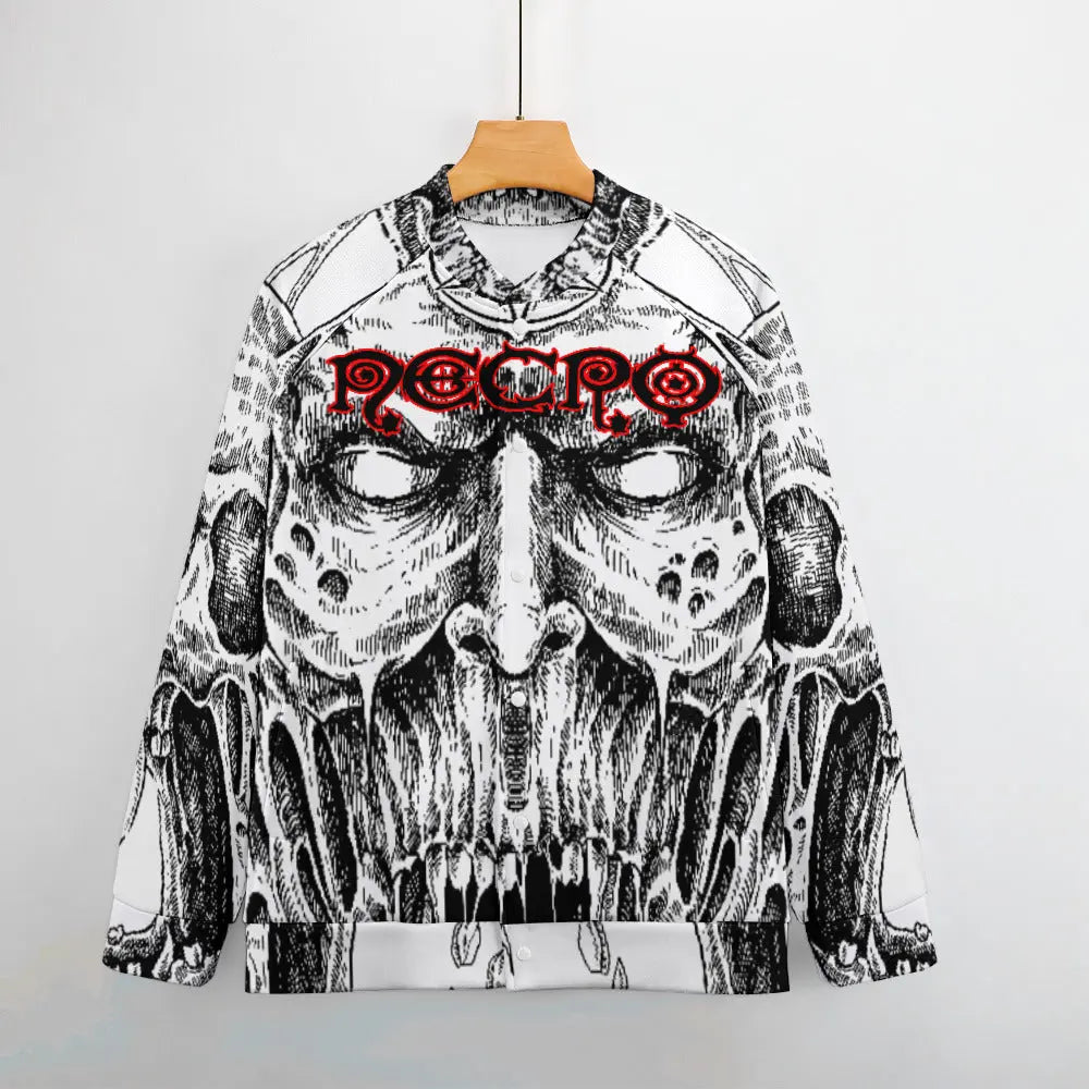 Necro - Demon Face Blk/Red Logo - Baseball Jacket Uniform for Men's NECRO SUPER STORE