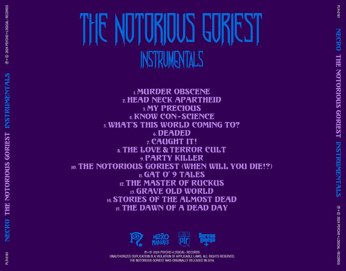 NECRO - The Notorious Goriest - Instrumentals CD - NECRO SUPER STORE
