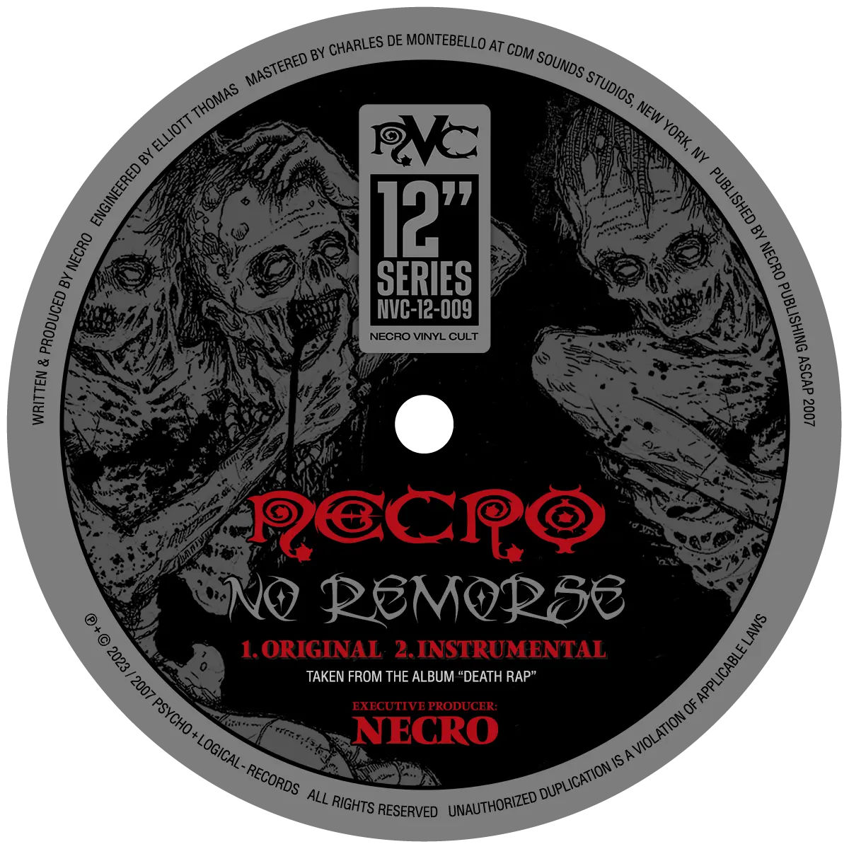 NECRO - Creepy Crawl / No Remorse 12" Vinyl Single - COLORED VINYL NECRO SUPER STORE