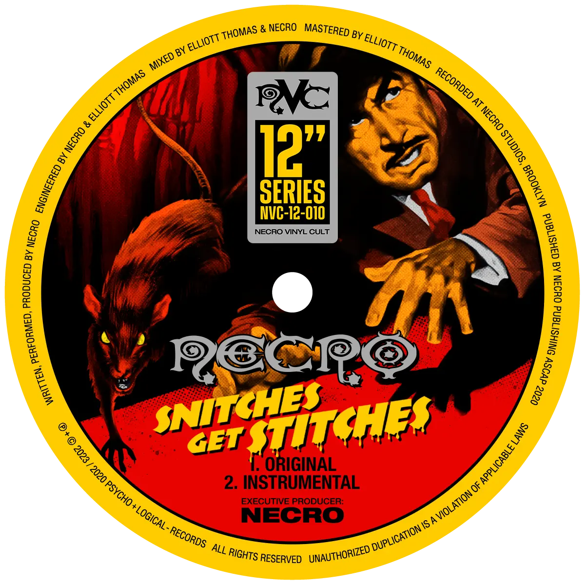 NECRO - Snitches Get Stitches / Shoot Dat Piece Of Shit 12" Vinyl Single NECRO SUPER STORE