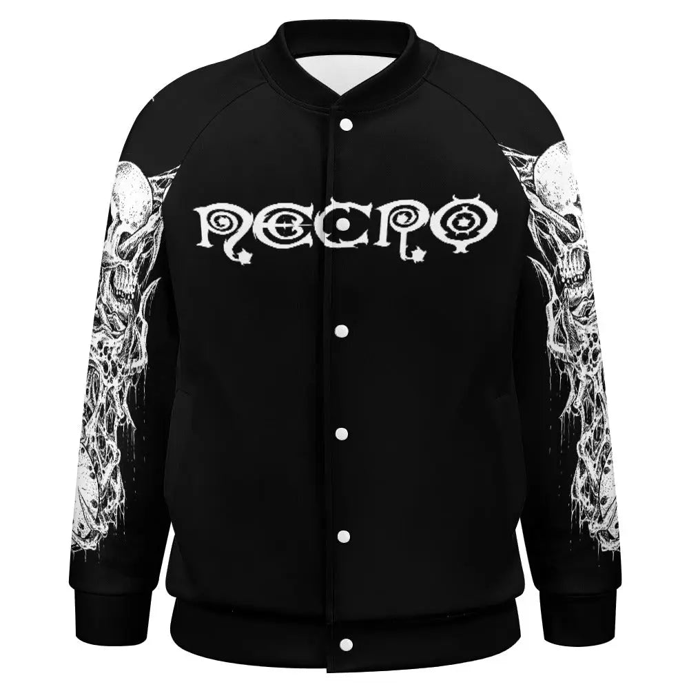 Necro - White Logo w/ Demons - Baseball Jacket Uniform for Men's NECRO SUPER STORE