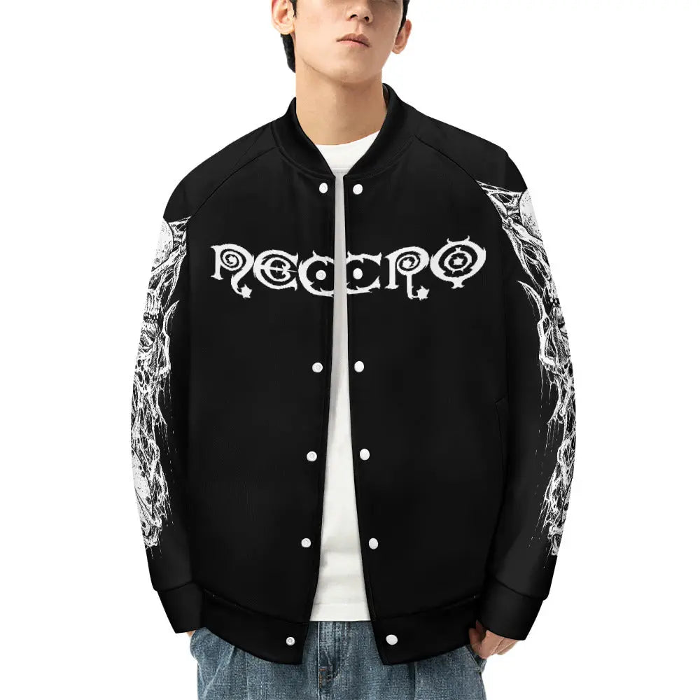 Necro - White Logo w/ Demons - Baseball Jacket Uniform for Men's NECRO SUPER STORE