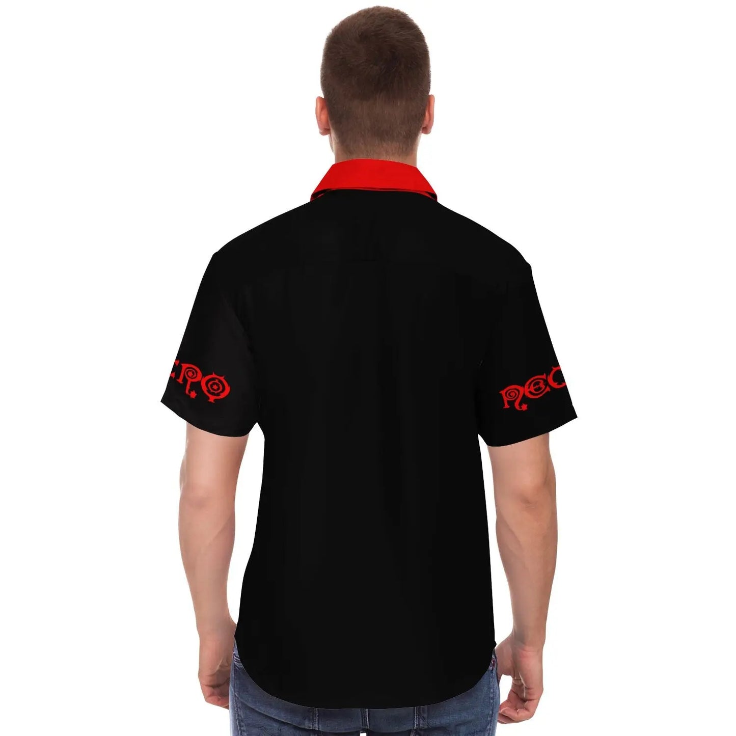 Necro - Black/Red Logo - Short Sleeve Button Down Shirt NECRO SUPER STORE