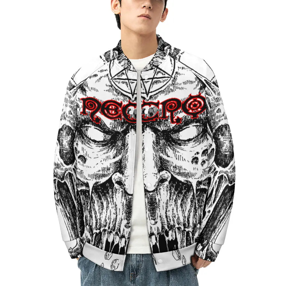 Necro - Demon Face Blk/Red Logo - Baseball Jacket Uniform for Men's NECRO SUPER STORE